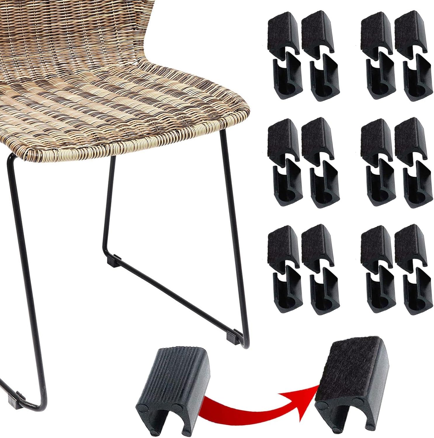Rectangle U Shaped Chair Leg Tips Caps with Felt Pads,Furniture Feet Protector Slide Smoothly
