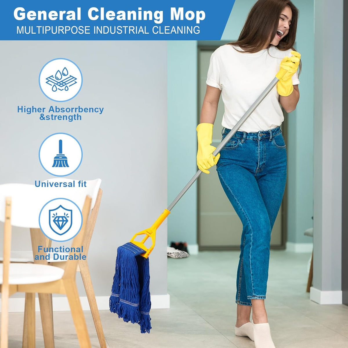 3 Pack Reusable Cleaning Heavy Duty Mop Heads Commerical Replacement Mop Heads Suitable for Heavy