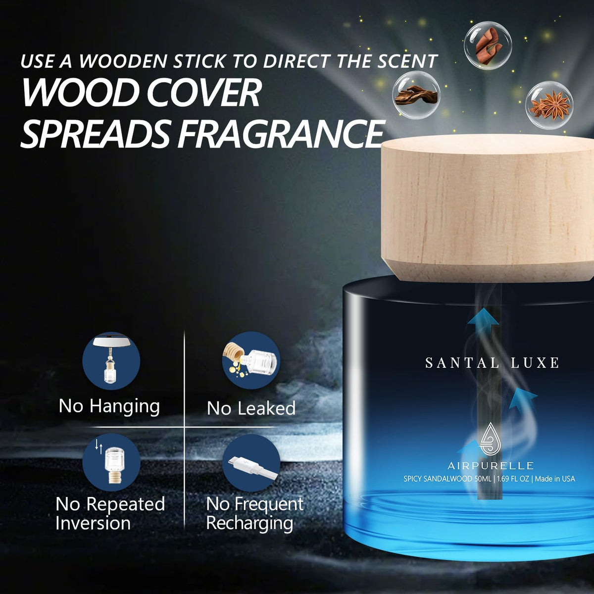 Car Air Freshener for Men & Women – Long-Lasting Spicy Sandalwood Essential Oil Diffuser for Car