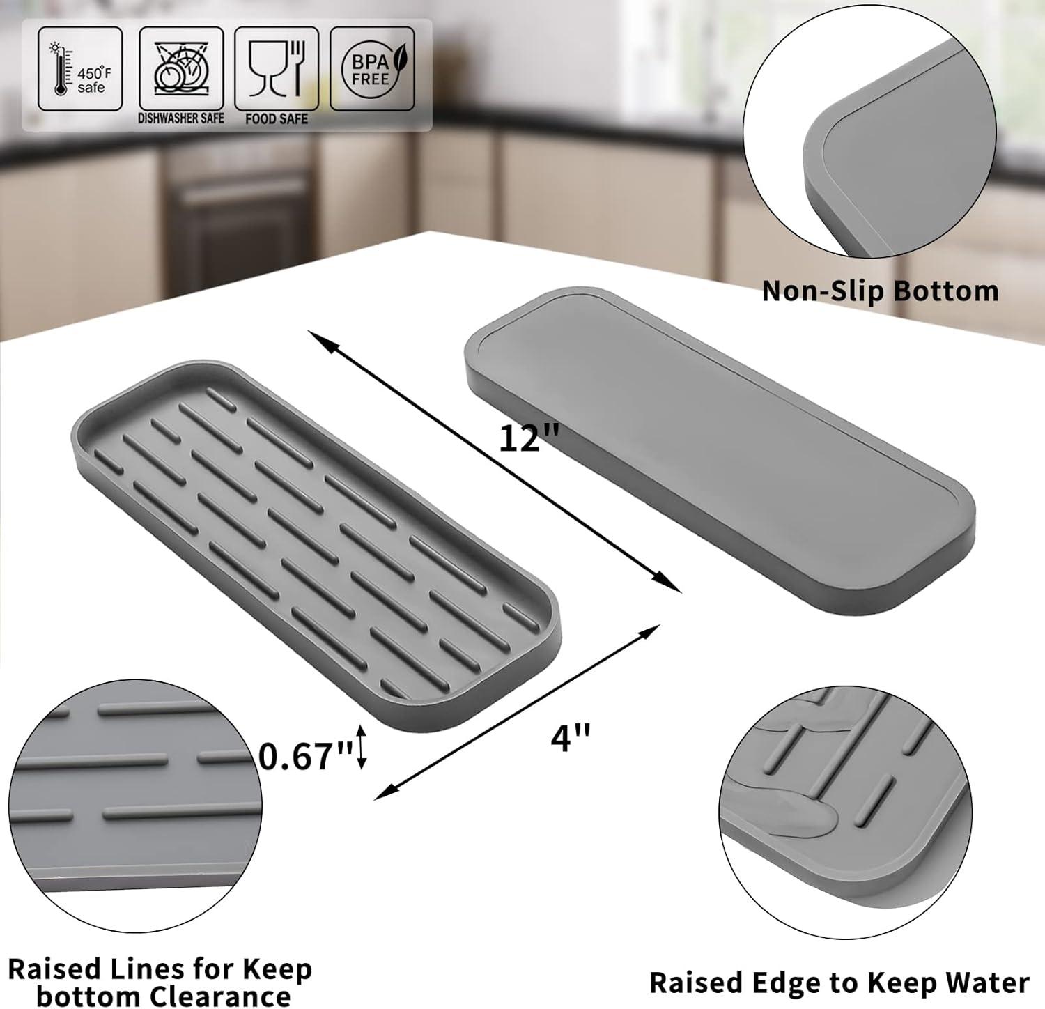 Silicone Kitchen Sink Organizer Tray for Multiple Usage,Eco-Friendly Sponges Holder for Kitchen