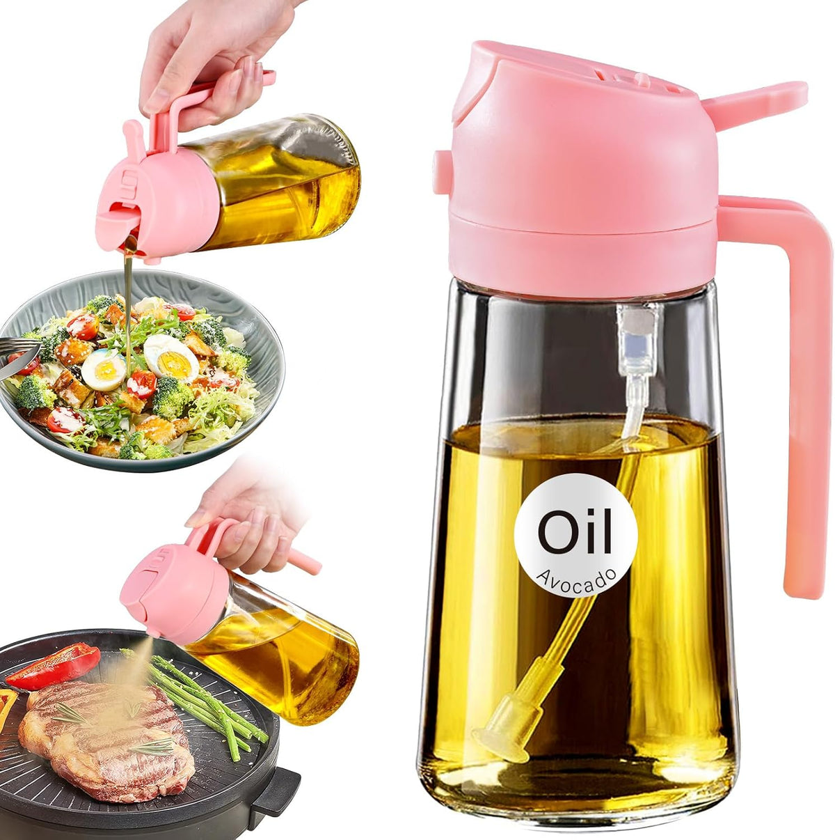 YARRAMATE 16oz/470ml Oil Sprayer for Cooking with Stickers, Food-grade Premium 2 in 1 Olive Oil