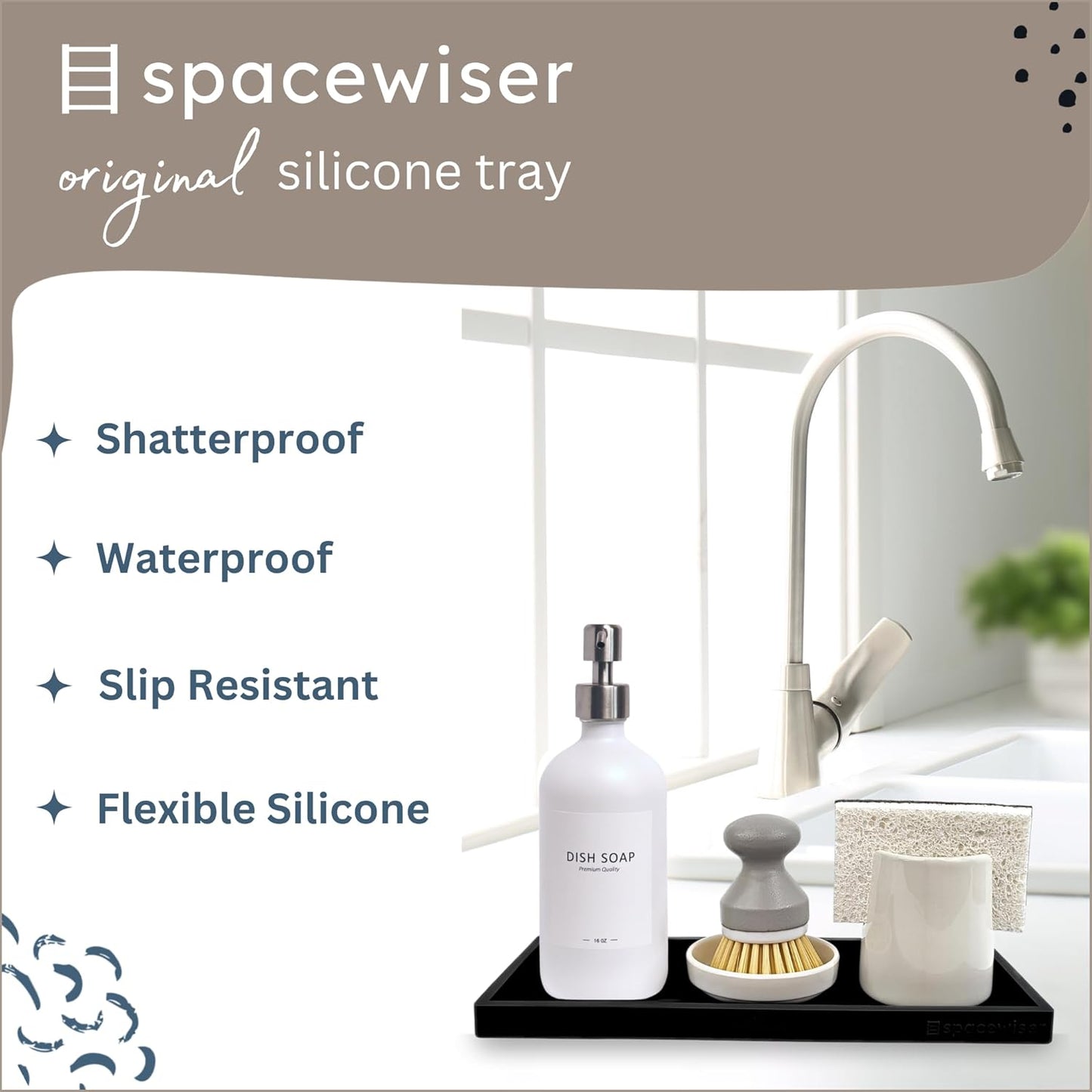Countertop and Vanity Tray - 2 PC Large 11.7" Silicone Bathroom Trays, Counter Organizer, Dish Soap