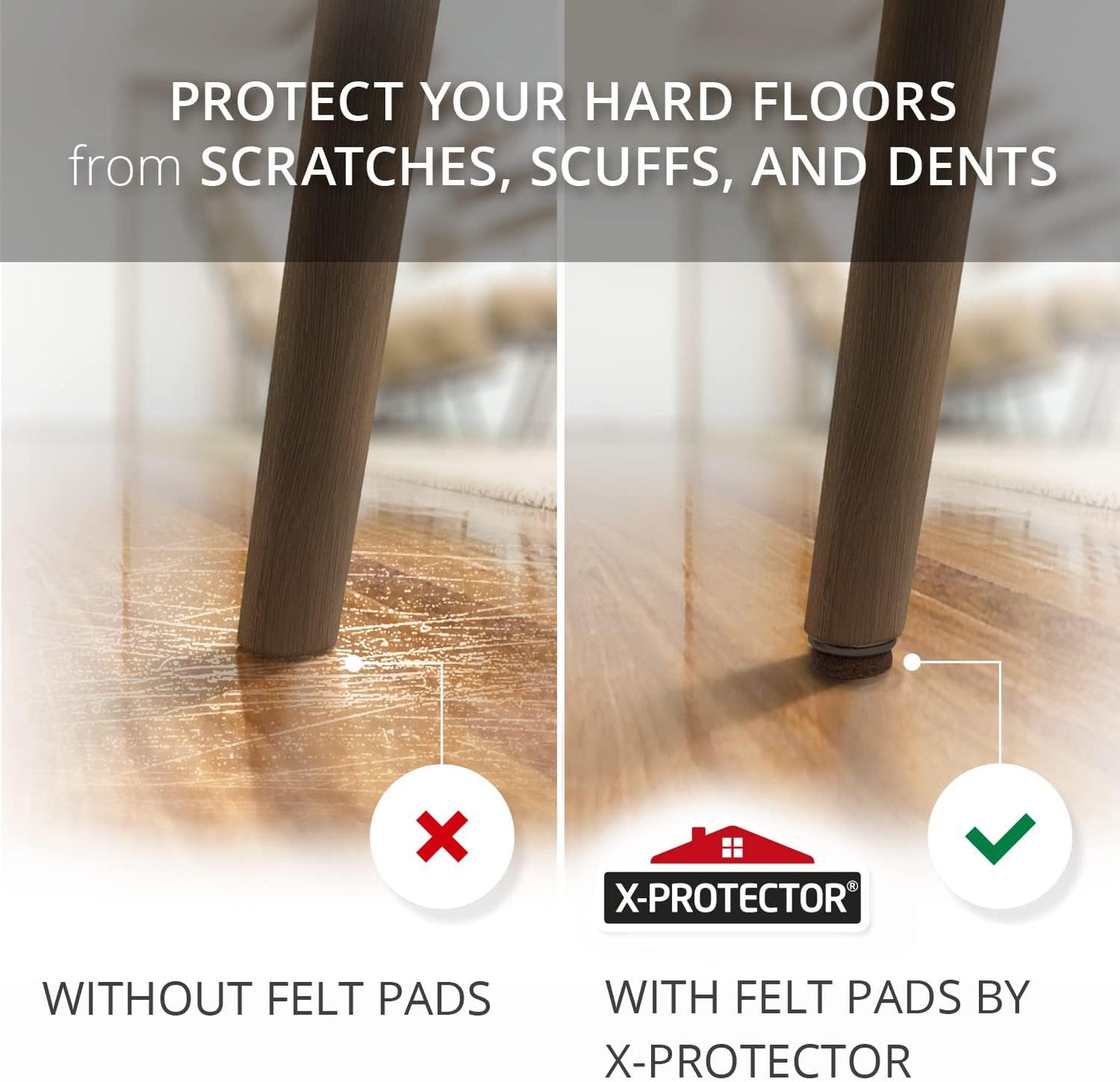 Screw-On Felt Furniture Pads X-Protector 24 PCS - 0.8” Chair Leg Floor Protectors for Hardwood