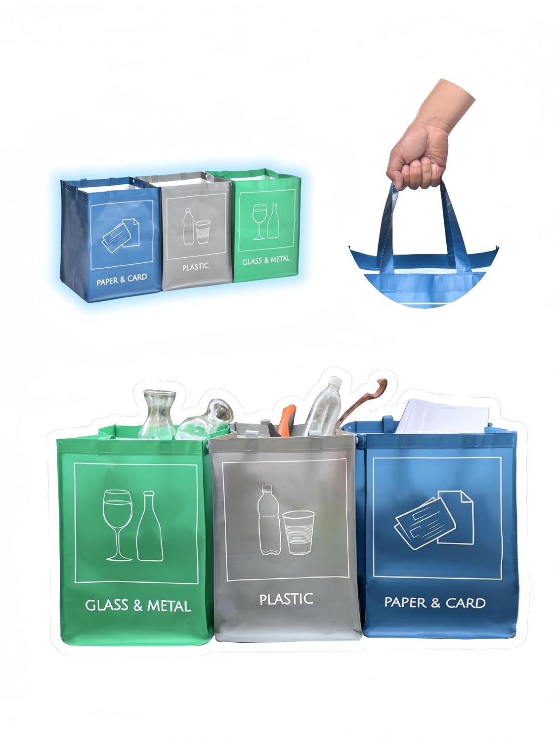 YOUNG DA Reusable Recycle Bags, 3-Piece Separate Recycling Bin Set for Home, Kitchen, and Office