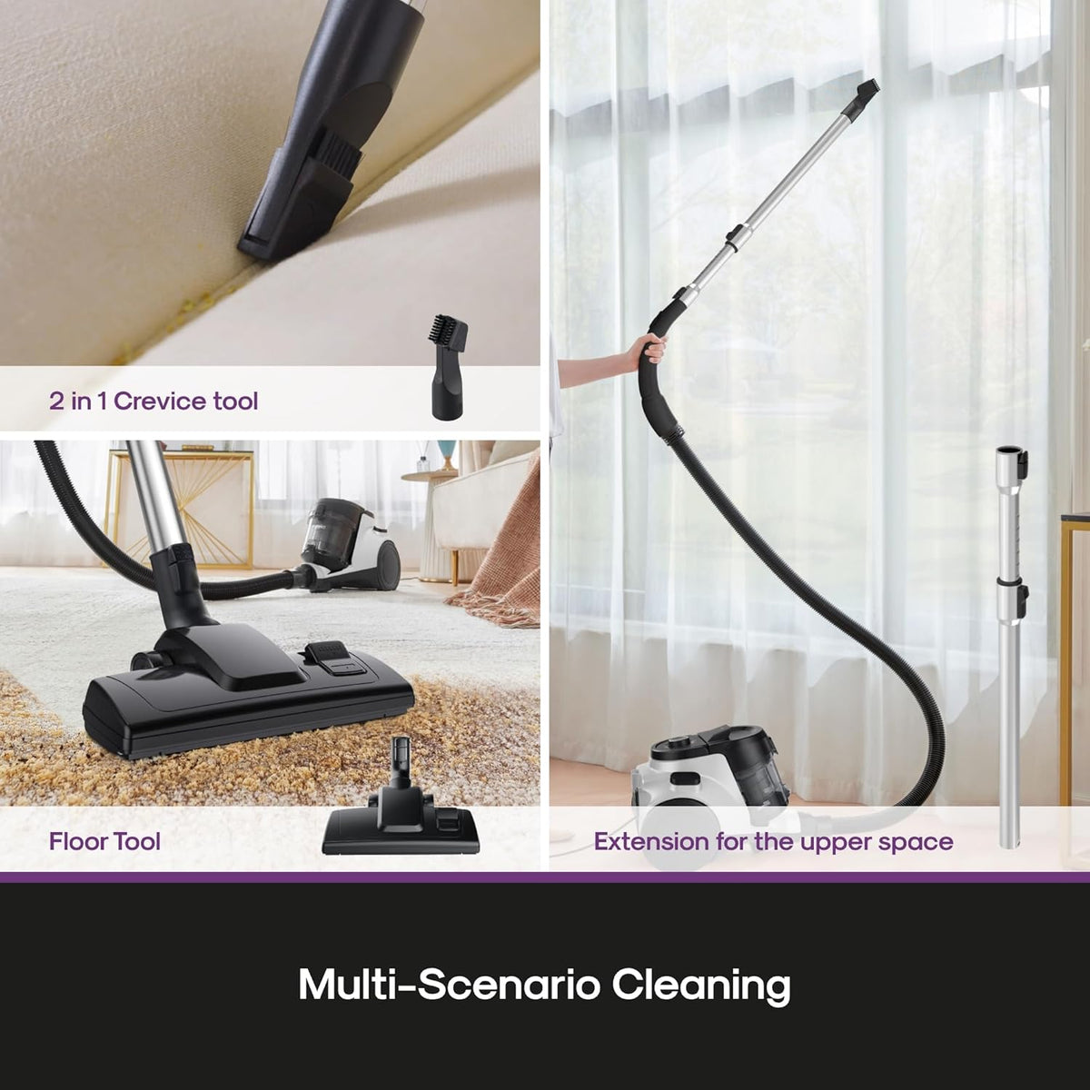 Eureka Bagless Canister Vacuum Cleaner, 1100W High Power Vacuum Cleaner for Carpets and Hard Floors