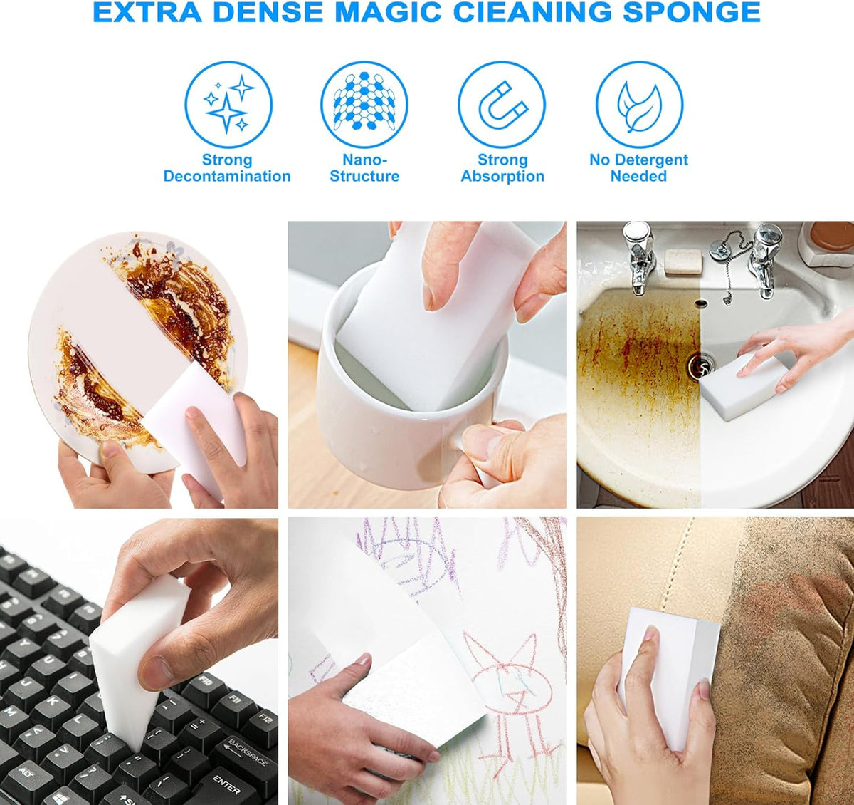 10Pack Melamine Sponges for Multi-Purpose Cleaning - Tough, Durable Magic Sponge Erasers for Use on