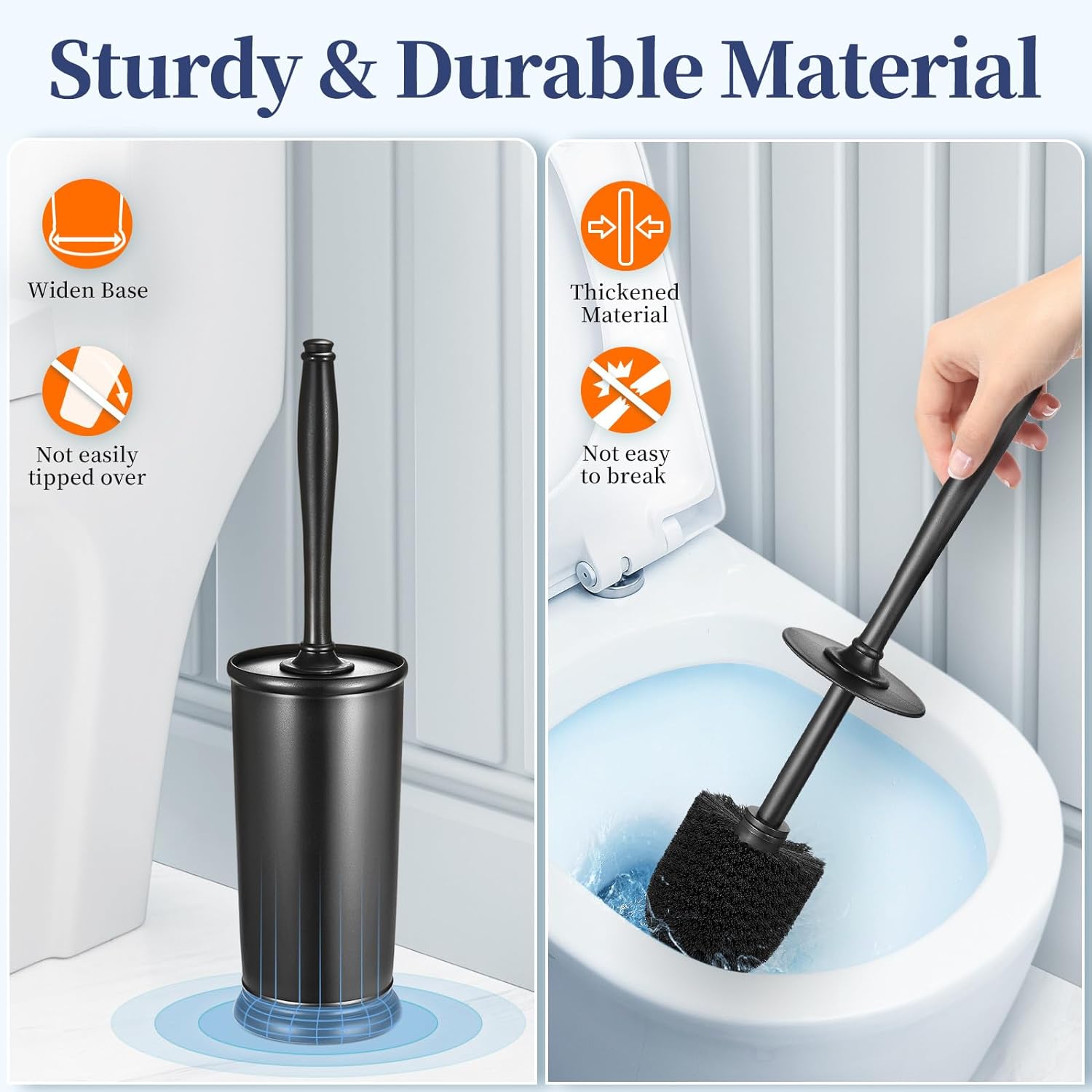 Toilet Bowl Brush Holder Set: 2 Pack Modern Deep Cleaning Bathroom Toilet Scrubber with Caddy for