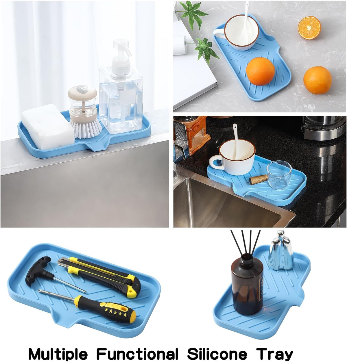 Silicone Bathroom Soap Dishes with Drain Spout-Bathroom and Kitchen Sink Organizer,Sponge