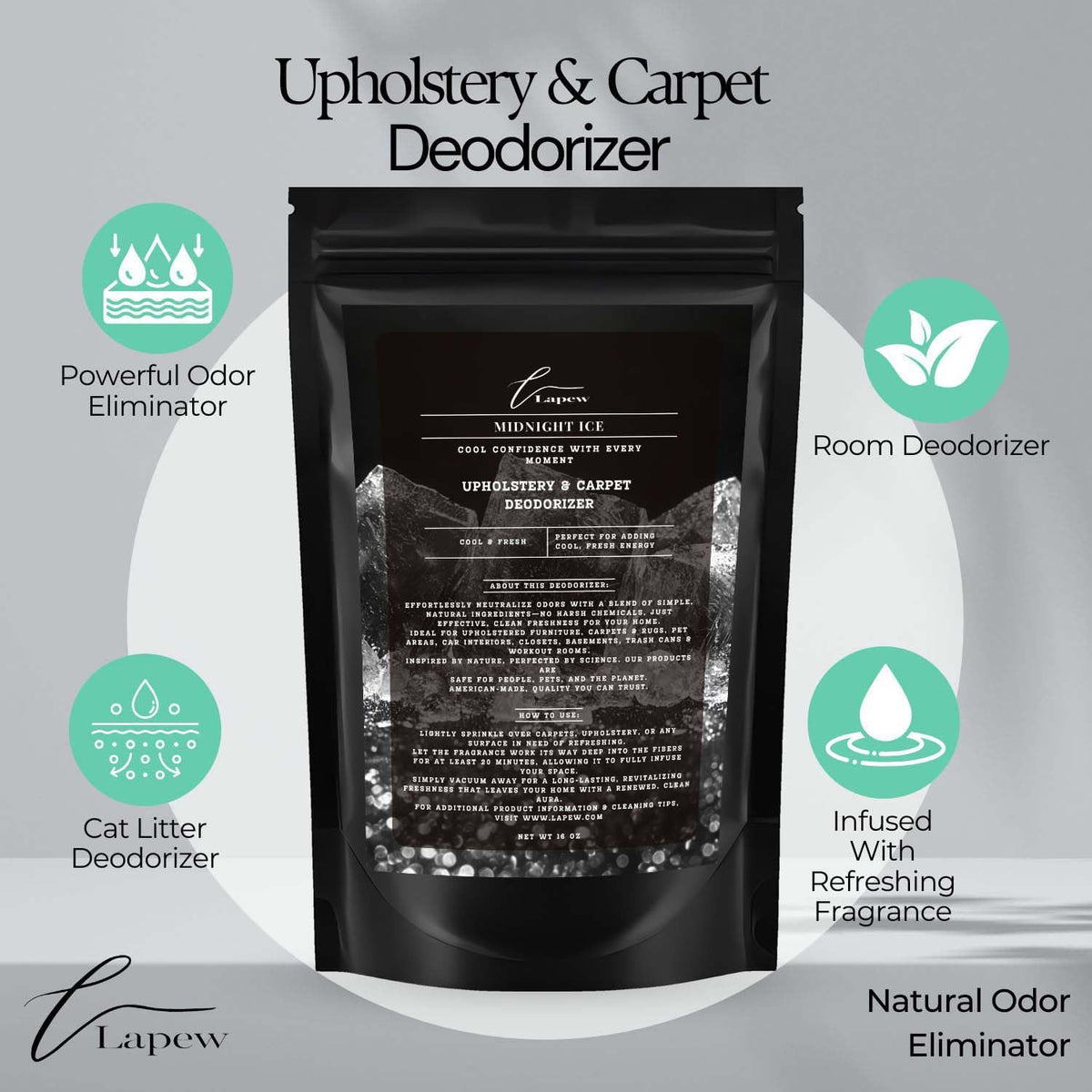 Midnight Ice Carpet Freshener Powder 16 oz | Powerful Odor Eliminator for Home | Upholstery