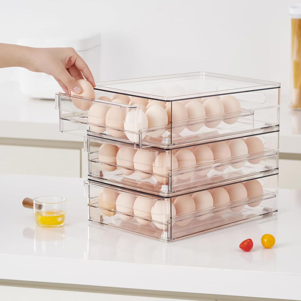vacane 24 Capacity Egg Holder for Refrigerator Organizer Bins, BPA Free Egg Storage Container with