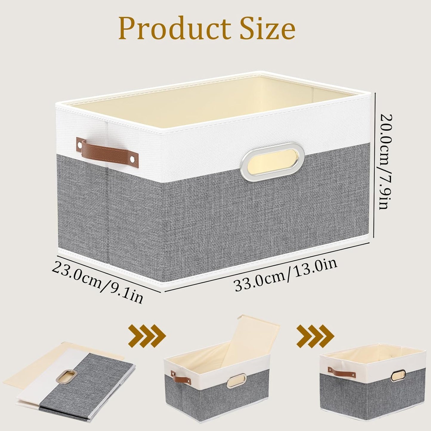 Yawinhe Fabric Storage Baskets, Foldable Closet Organizer for Shelves, Large Boxes with 3 Handles