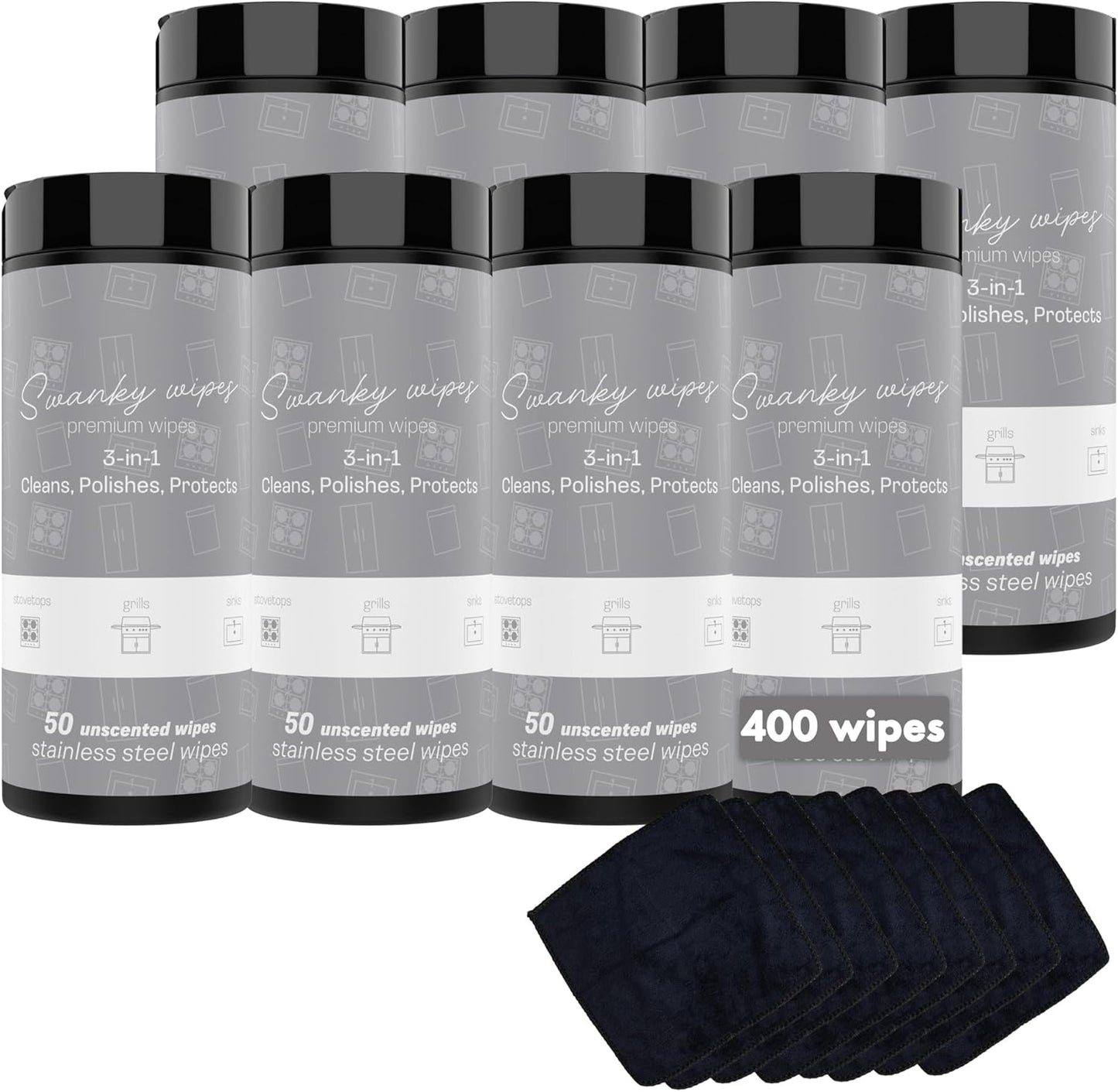 Swanky Stainless Steel Cleaner Wipes - Grime & Grease Remover Kitchen Cleaning Supplies - Clean &