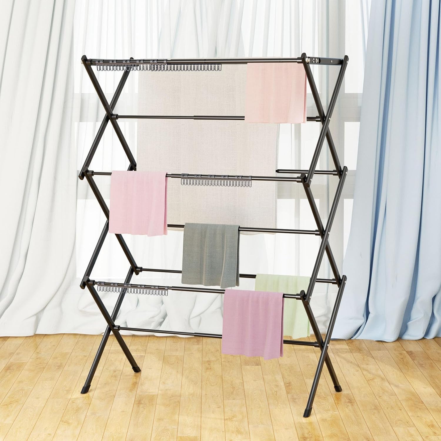 3 Tier Clothes Drying Rack,Foldable & Portable Clothing Drying Rack,Space-Saving Design, Indoor &