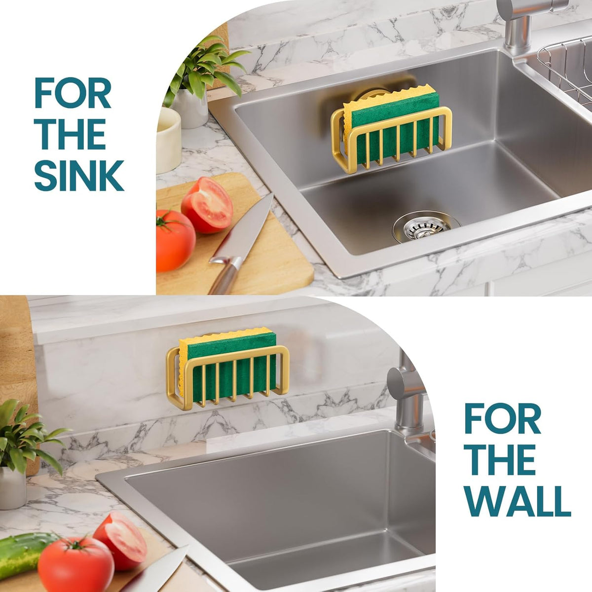 TAILI Sponge Holder for Kitchen Sink with Strong Suction Cup, Rustproof Aluminum Sink Caddy for