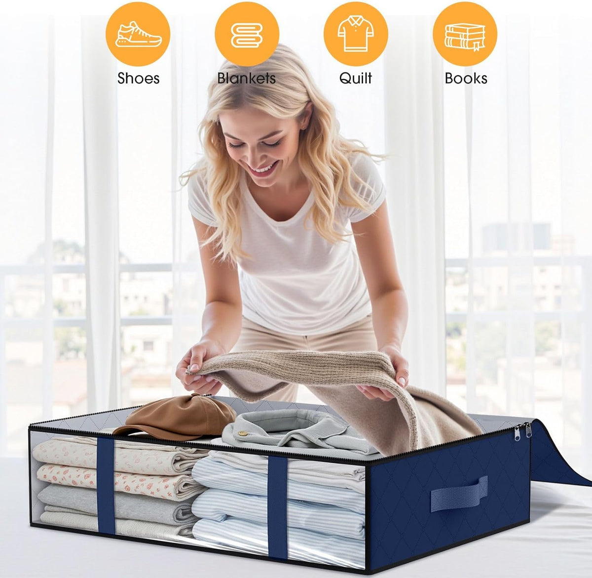StorageRight Under Bed Storage Bins, 2-Pack 40L Foldable Fabric Storage Bags with Transparent