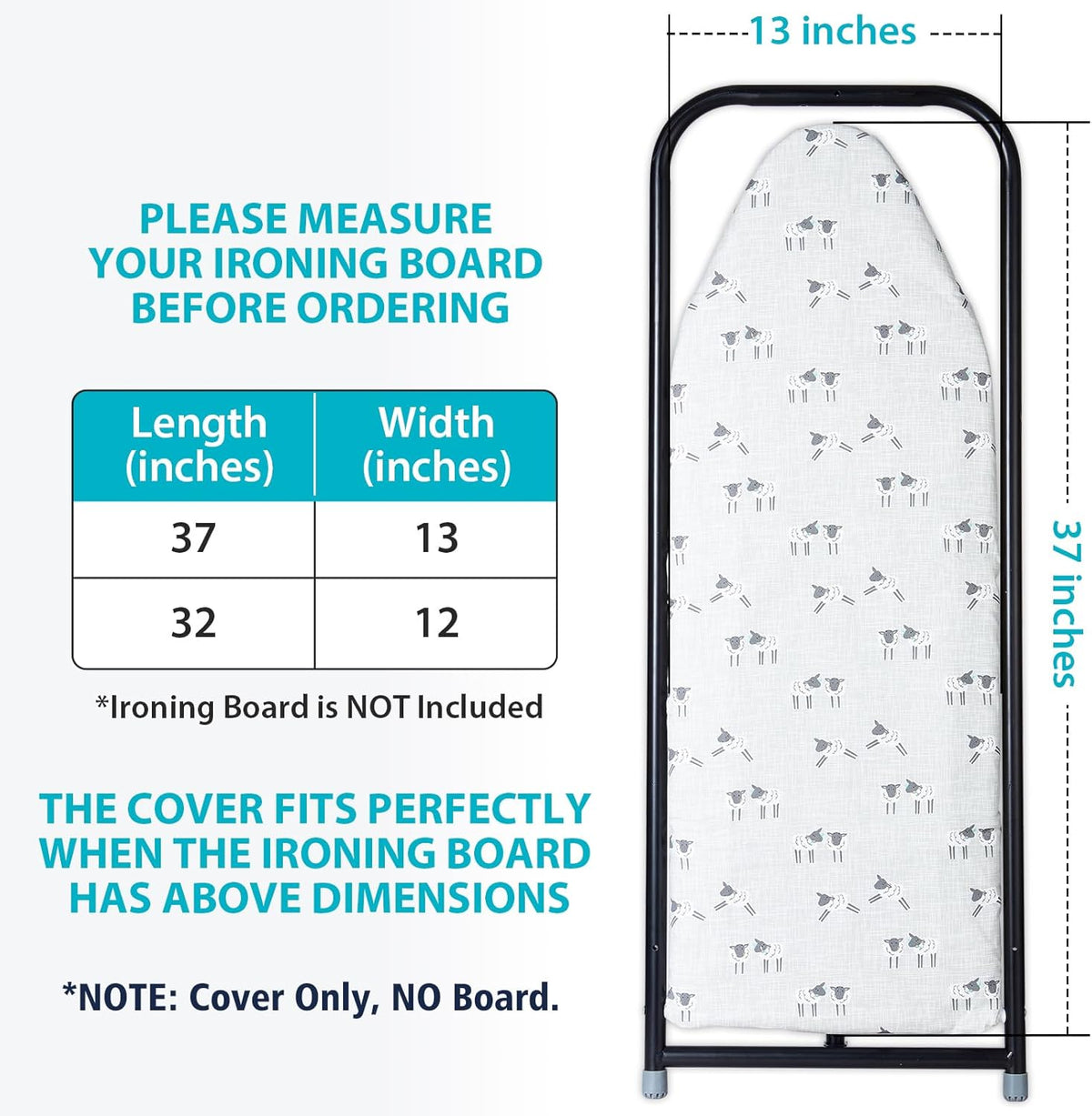 Over The Door Ironing Board Cover 13 x 37 inch, Small Iron Board Cover w 3 Layers Heat Reflective