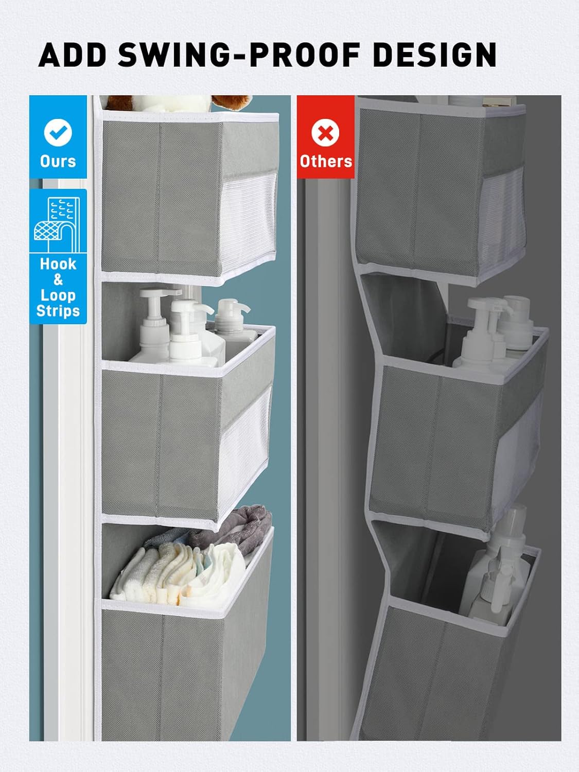 Yecaye 6-Tier Over the Door Storage Organizer, Flexible 1 Split into 2 Swing-proof Hanging Bathroom