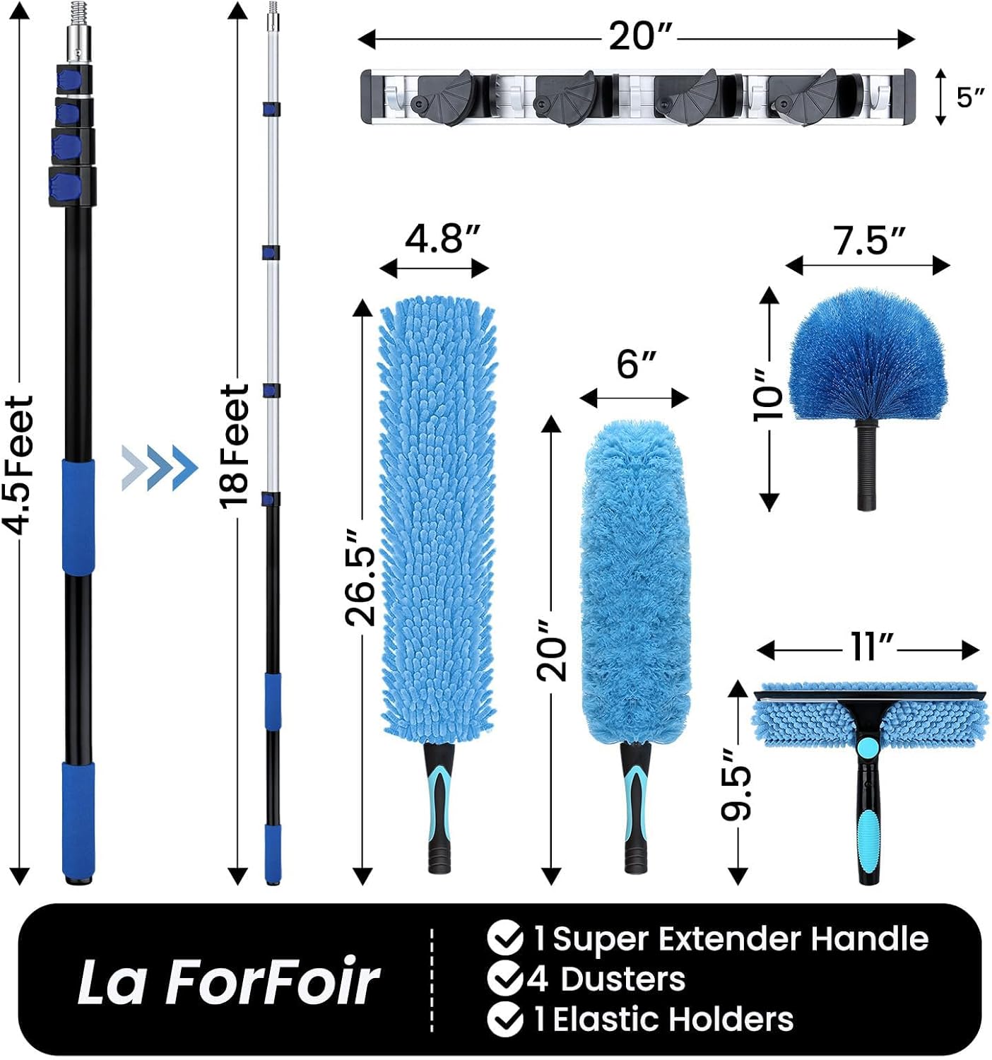 25ft High Ceiling Duster Kits with 5-18ft Heavy Duty Extension Pole - Fan Blade Cleaner, Cobweb