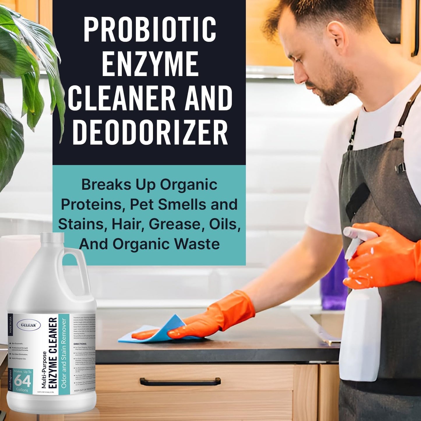 Multi-Purpose Probiotic Enzyme Cleaner, Made in USA - Pet Stain and Odor Remover - Concentrated