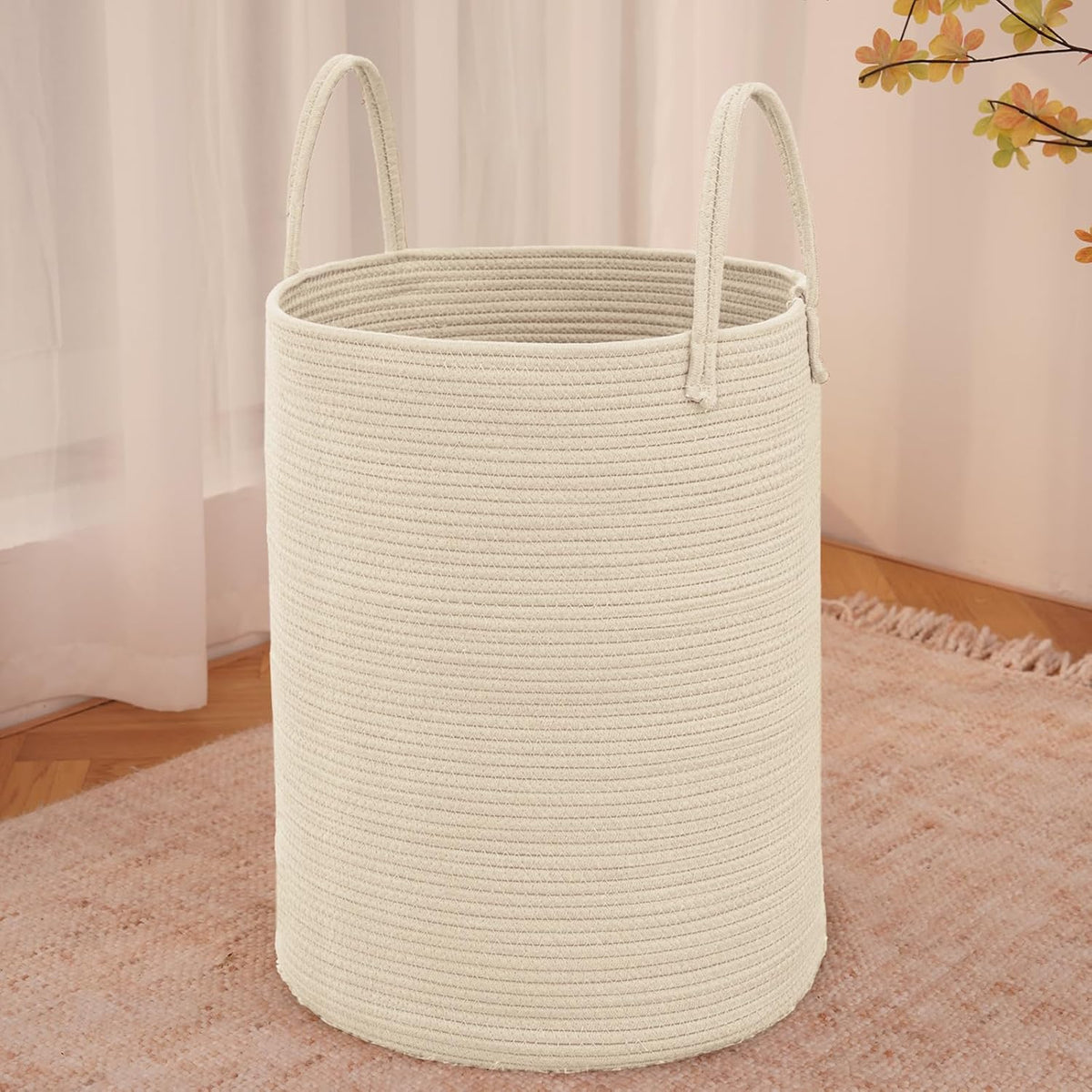 Large Woven Laundry Basket Hamper,100L Cotton Rope Storage Bin for Blankets,Toys and
