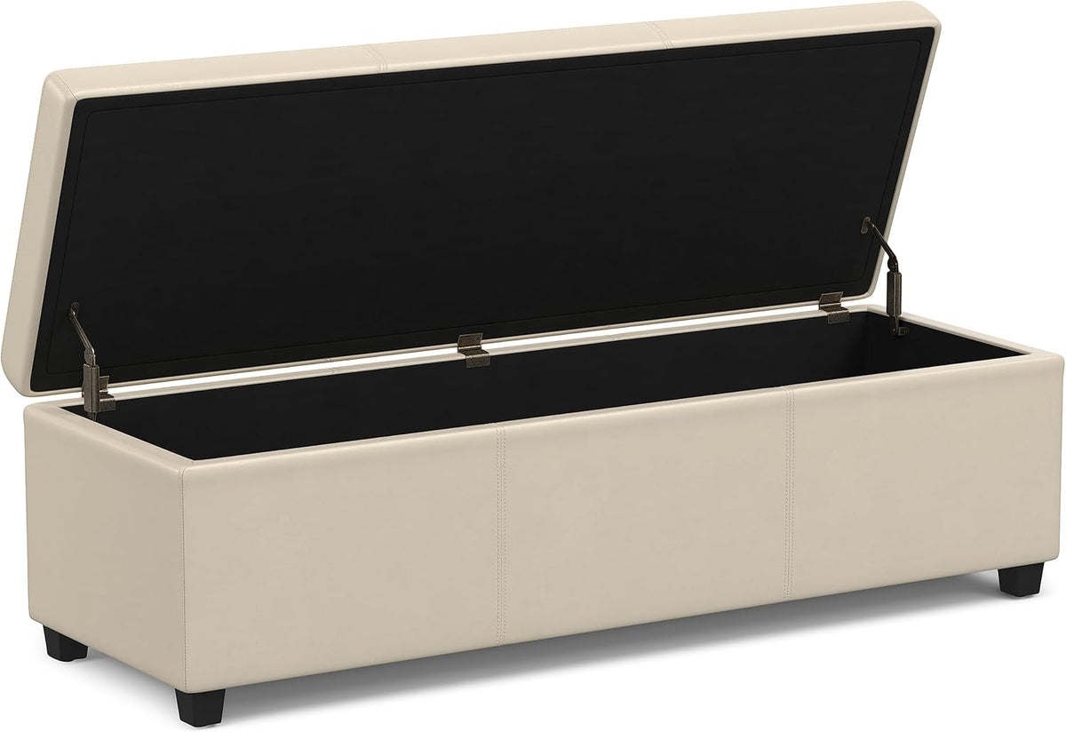 SIMPLIHOME Avalon 54 inch Wide Contemporary Rectangle Extra Large Storage Ottoman Bench in Satin