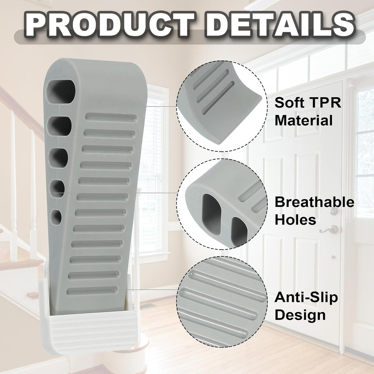 PATIKIL Rubber Door Stoppers for Bottom of Door, Door Wedge Stopper with Holder Sturdy Stackable