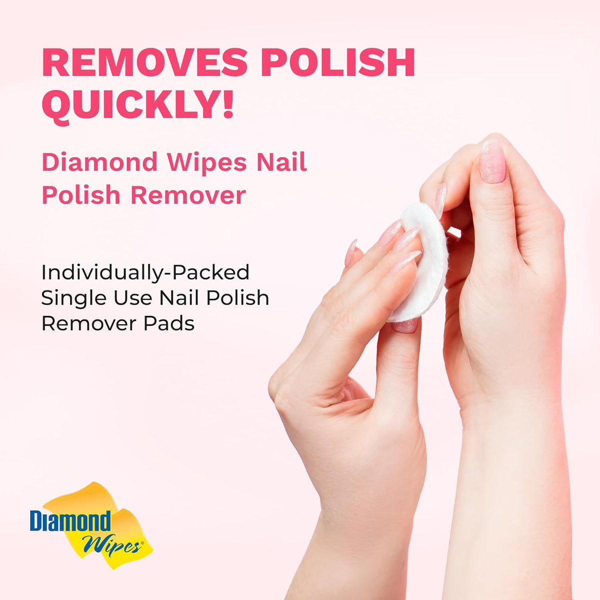 Diamond Wipes Nail Polish Remover Wipes with Aloe Vera, Acetone Nail Polish Remover Pads, 50