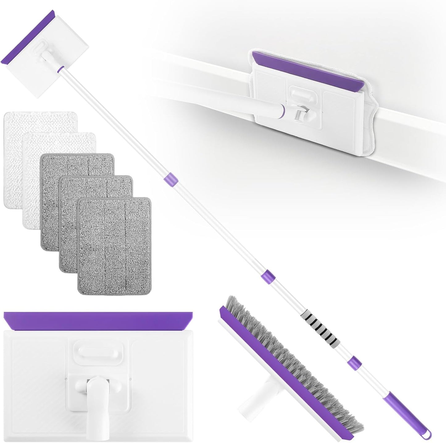 Baseboard Cleaner Tool with Handle 2.0, 60" Extendable Long Handle, Dust Trapping and Locking, 5