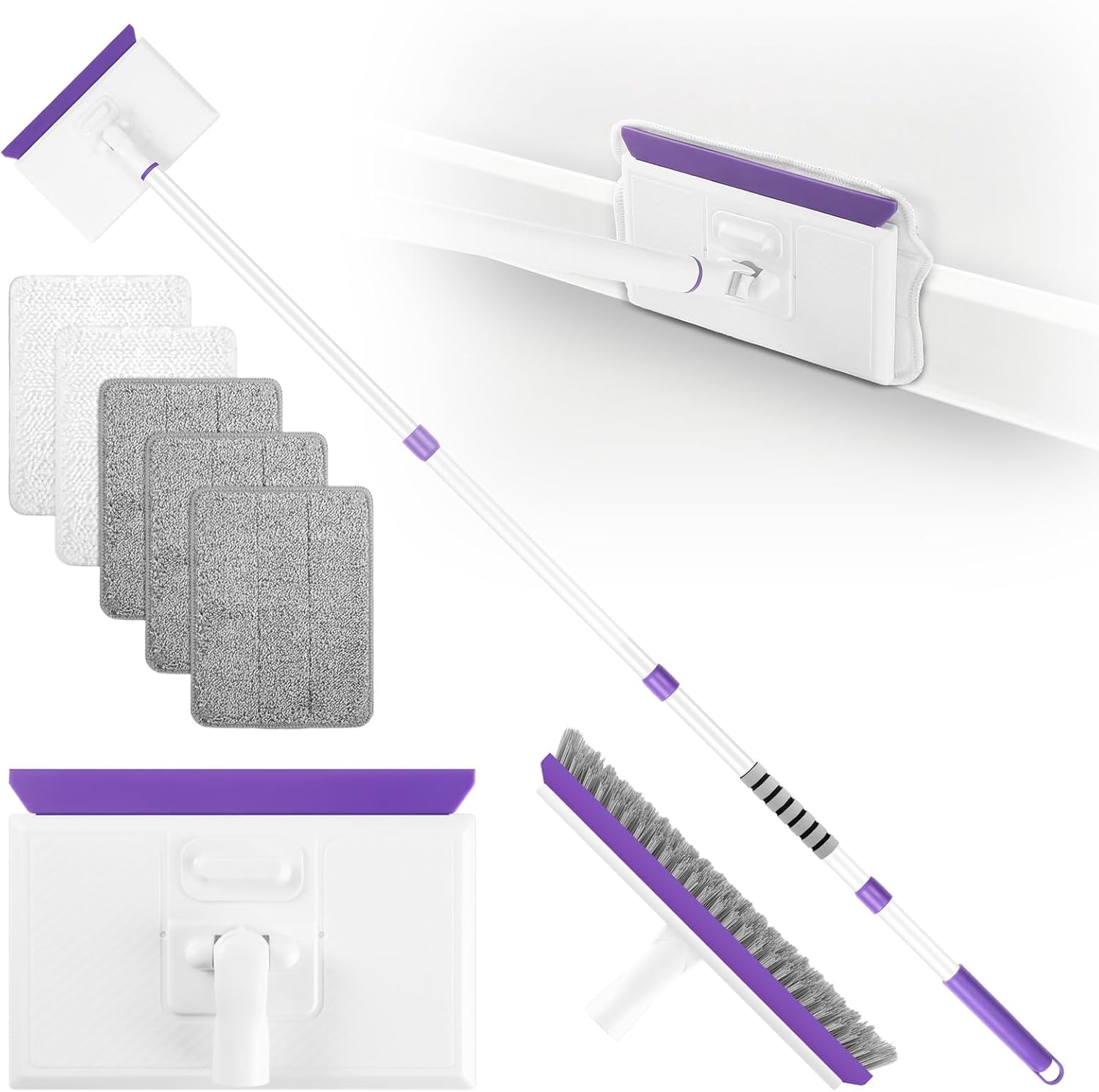Baseboard Cleaner Tool with Handle 2.0, 60" Extendable Long Handle, Dust Trapping and Locking, 5