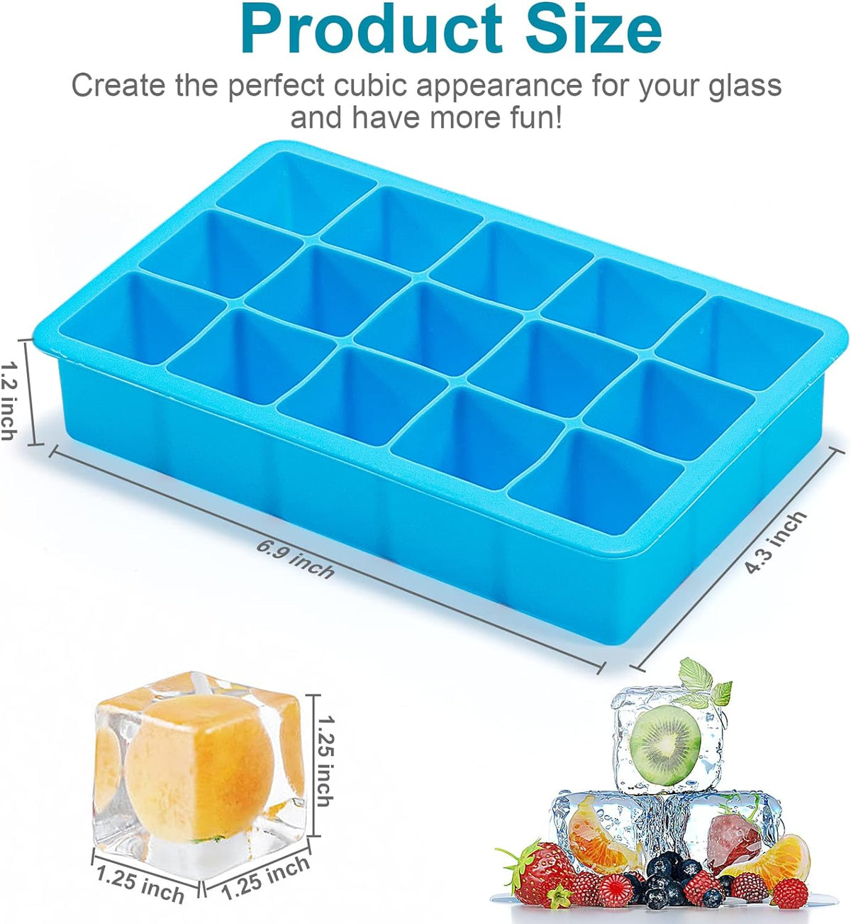2 Pack Ice Cube Trays, ZDPMK Silicone Easy Release Flexible Molds 15 Ice Cubes Tray for
