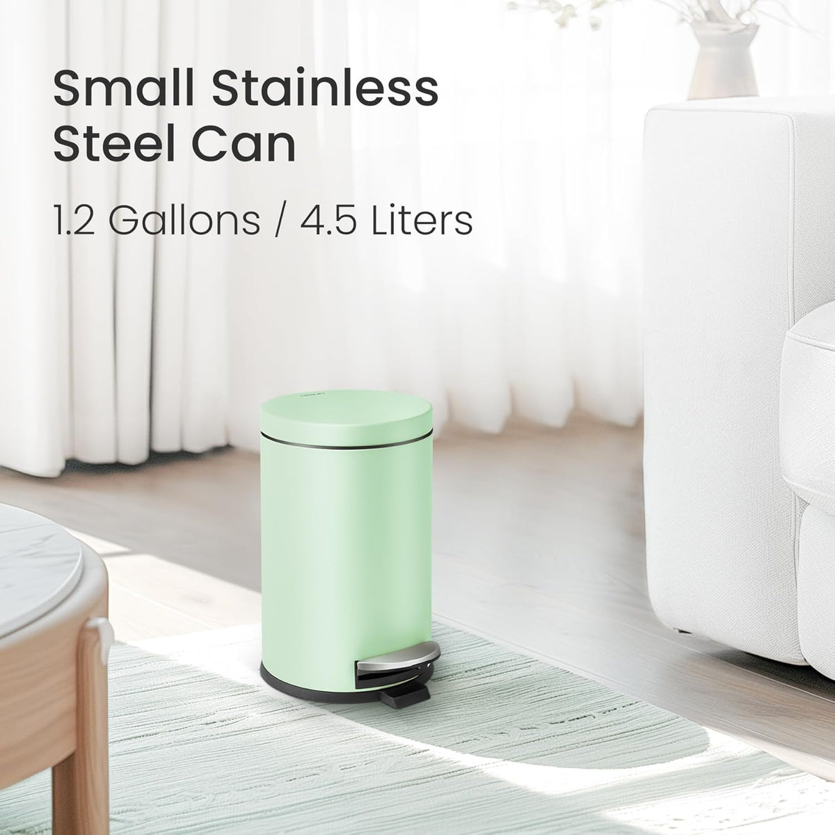 Cesun 1.2 Gallons Small Green Trash Can, Bathroom Garbage Can with Lid and Foot Pedal, Mini Round