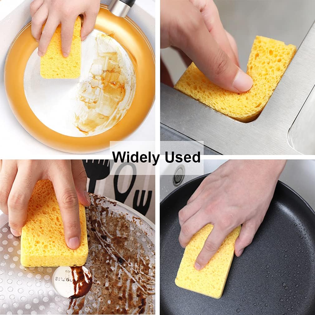 METUUTER 12-Count Cleaning Scrub Sponge- Compressed Cellulose Sponges Non-Scratch Natural Sponge