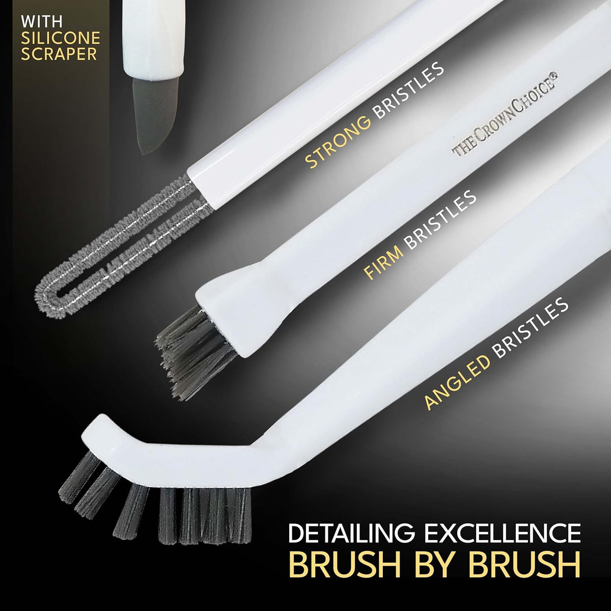 Small Cleaning Brush Set 3pcs—Crevice Brushes for Cleaning—Scrub Brushes Set with Silicone Tipped