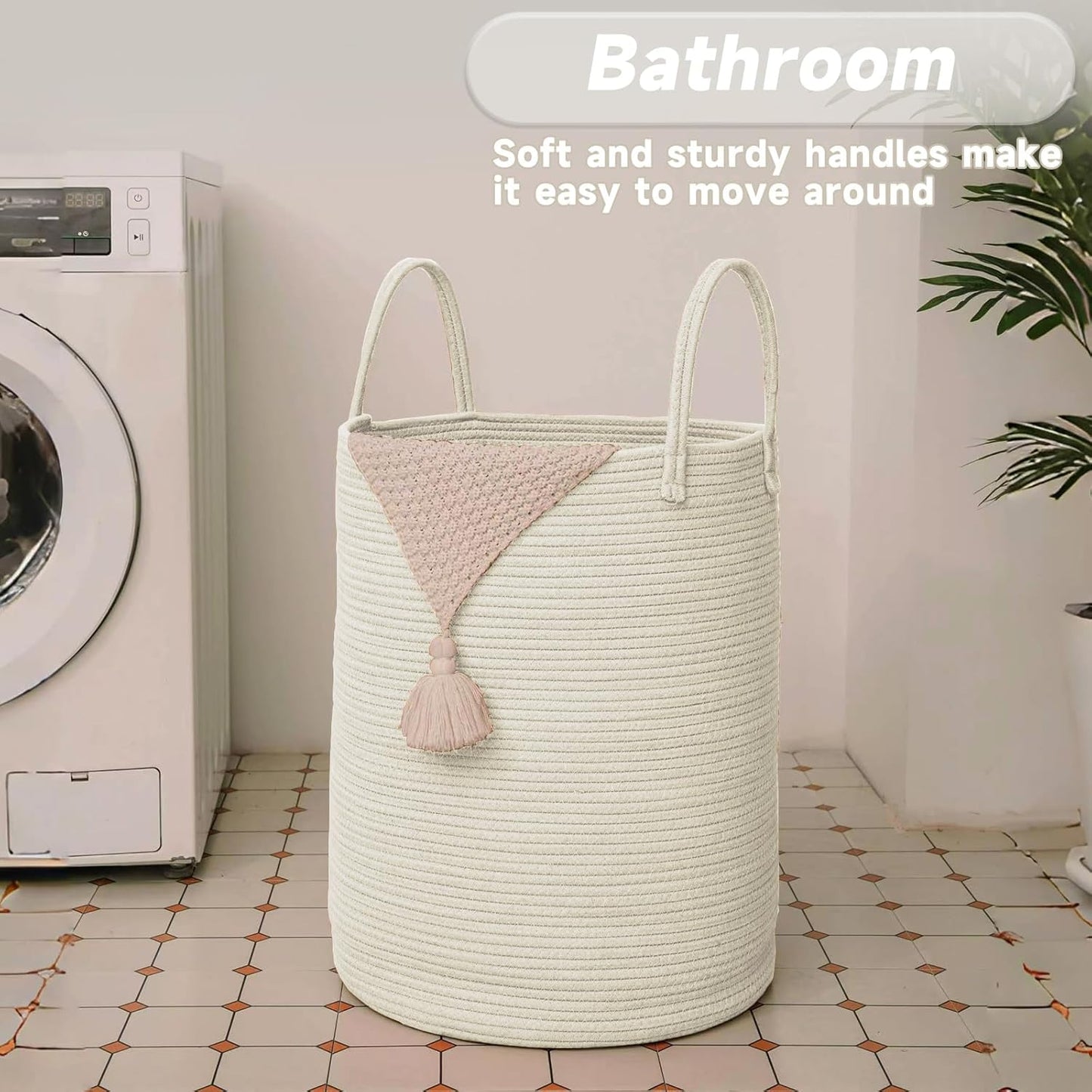 Large Woven Laundry Basket Hamper,100L Cotton Rope Storage Bin for Blankets,Toys and