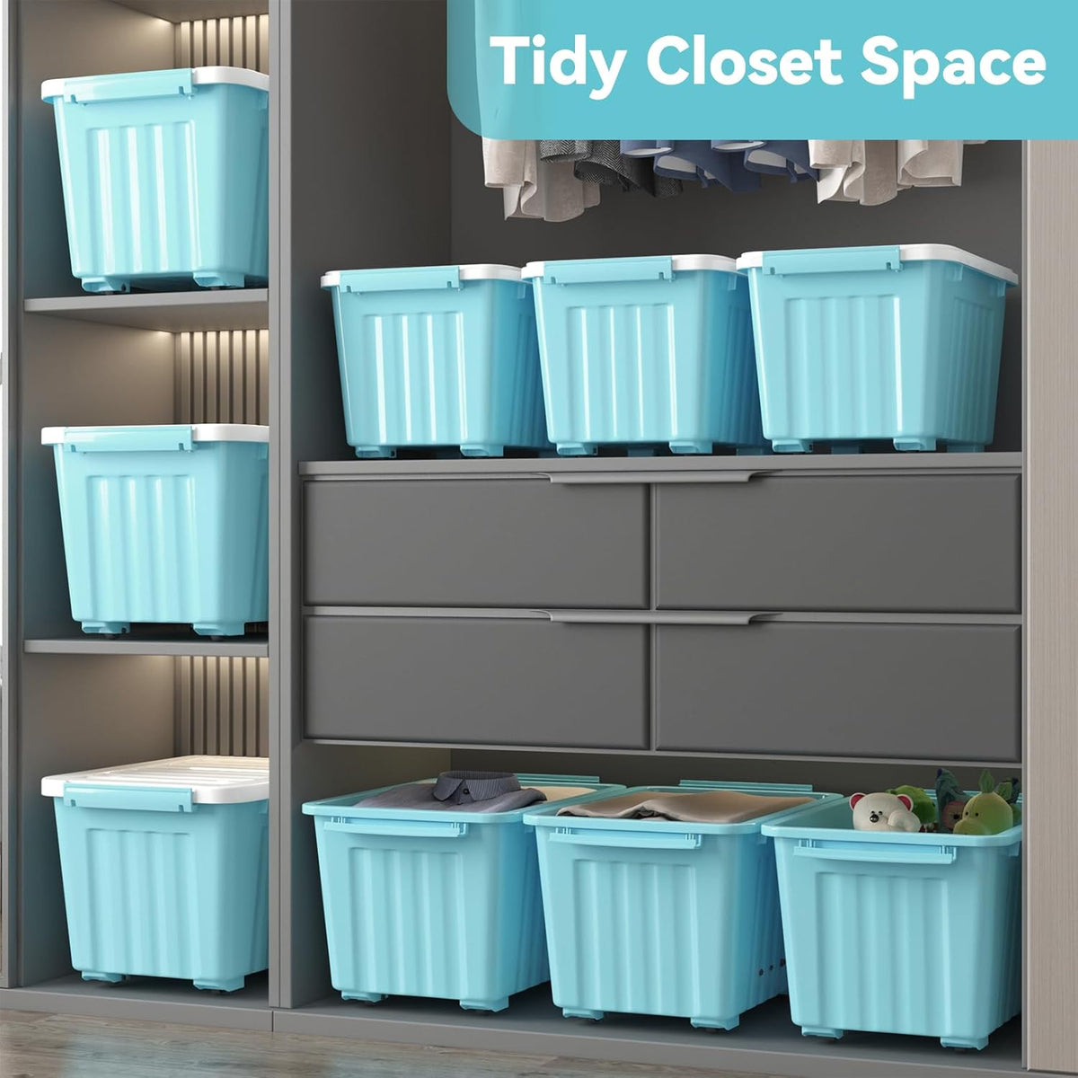 Nazhura 97 Quart Plastic Storage Bin, Blue Stackable and Nestable Storage Boxes with White Lids and