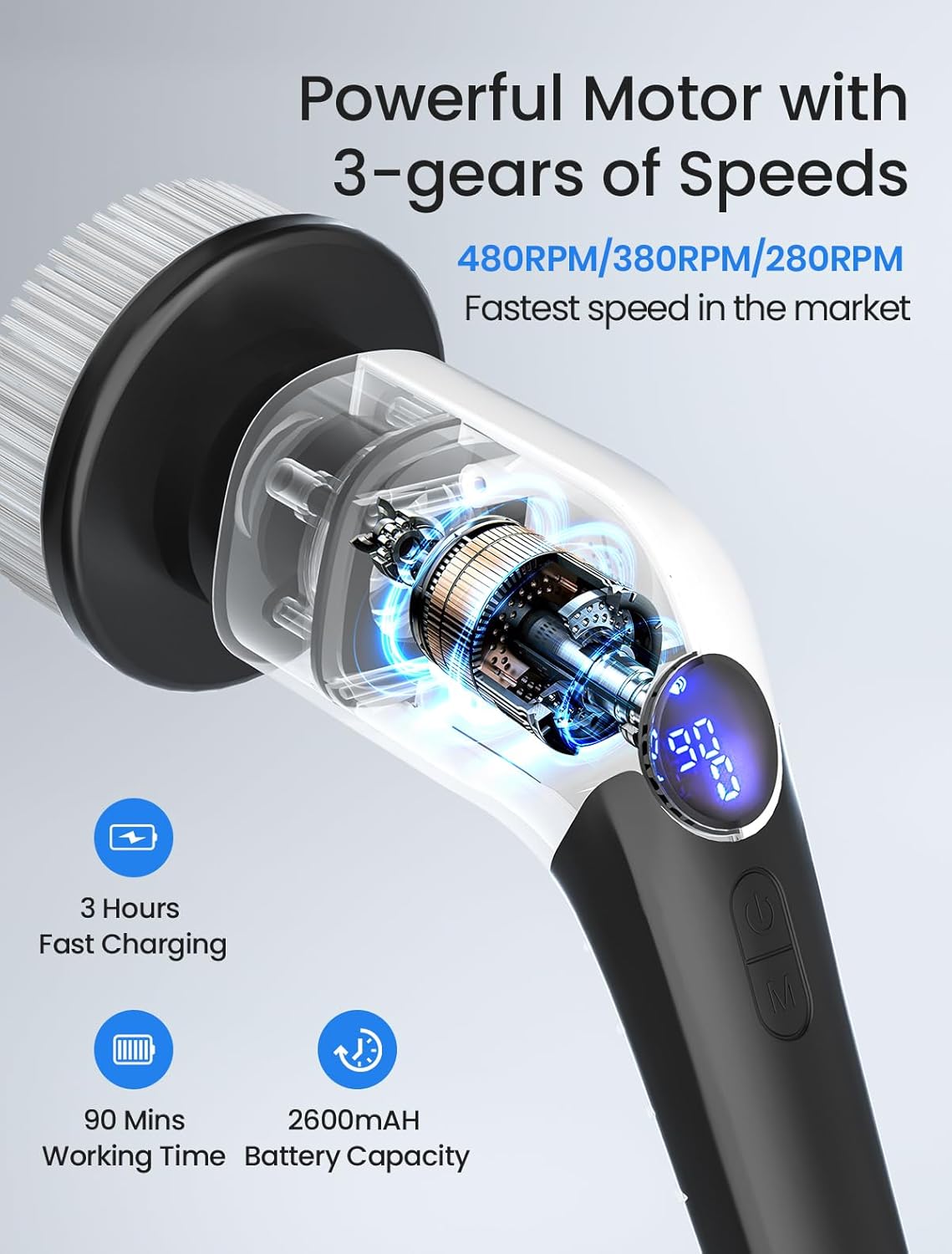 Electric Spin Scrubber, 2025 New Cordless Shower Cleaning Brush with 8 Replaceable Brush Heads, 3