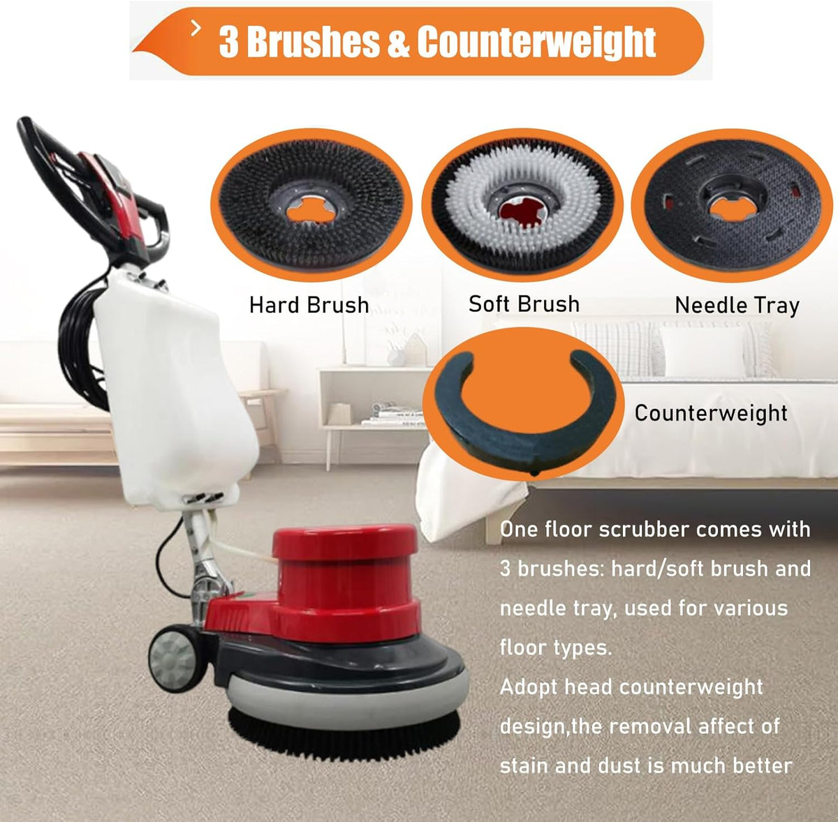 Commercial Floor Cleaning Machine 17" Floor Cleaner and Polisher Industrial Ground Scrubber Buffer