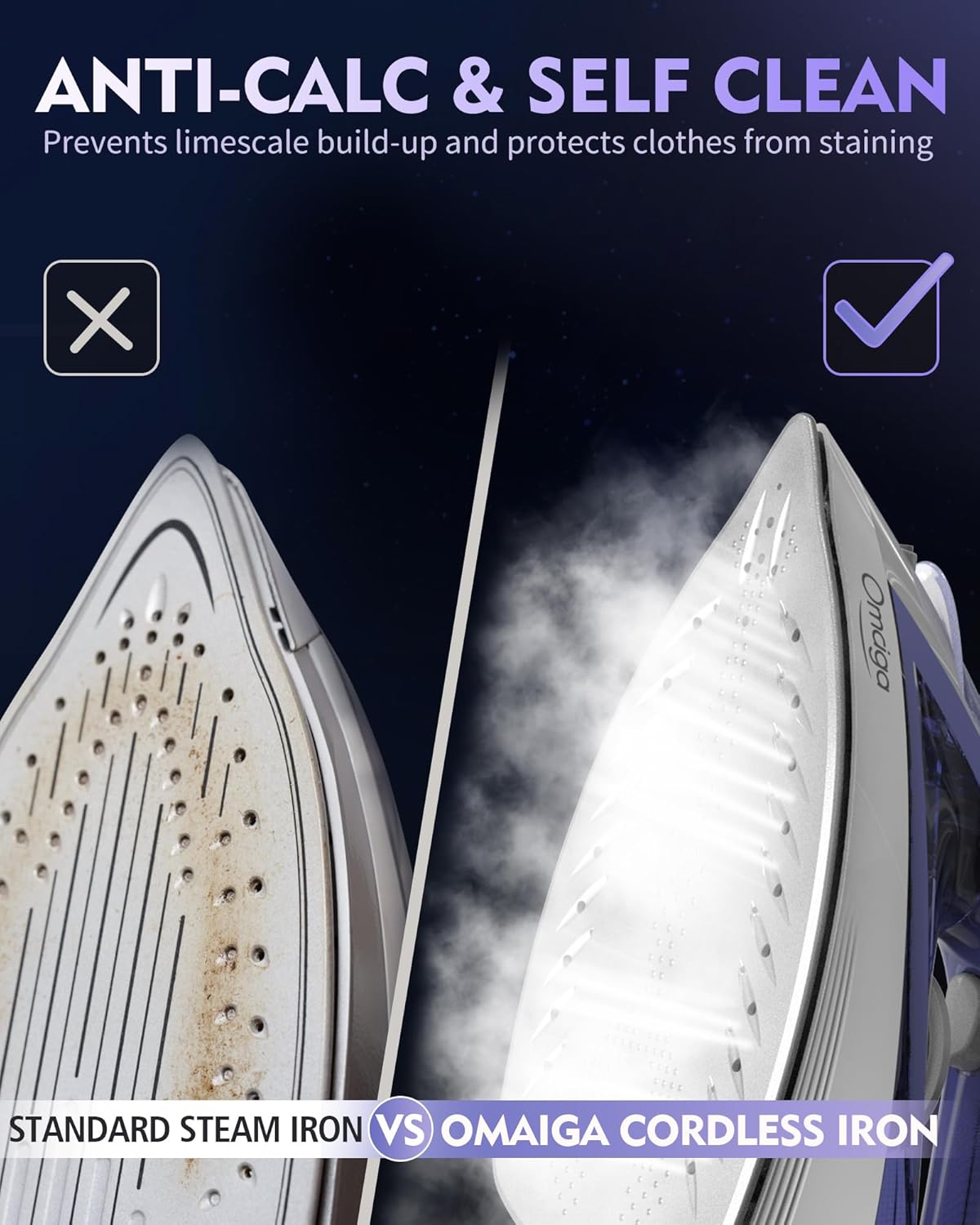 Cordless Iron for Clothes, 1550W 2-In-1 Cordless/Corded Steam Iron Rapid Heating, Ceramic