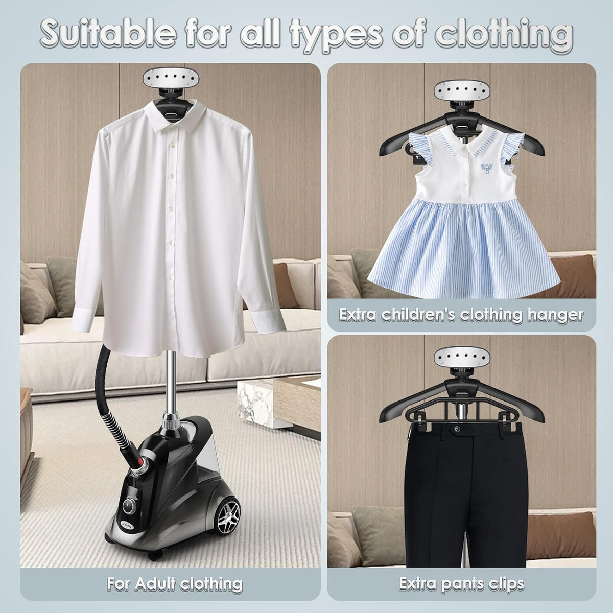 Steamer for Clothes, Jenaely 1500W Standing Garment Steamers, 35s Fast Heat-up, 80 Mins of