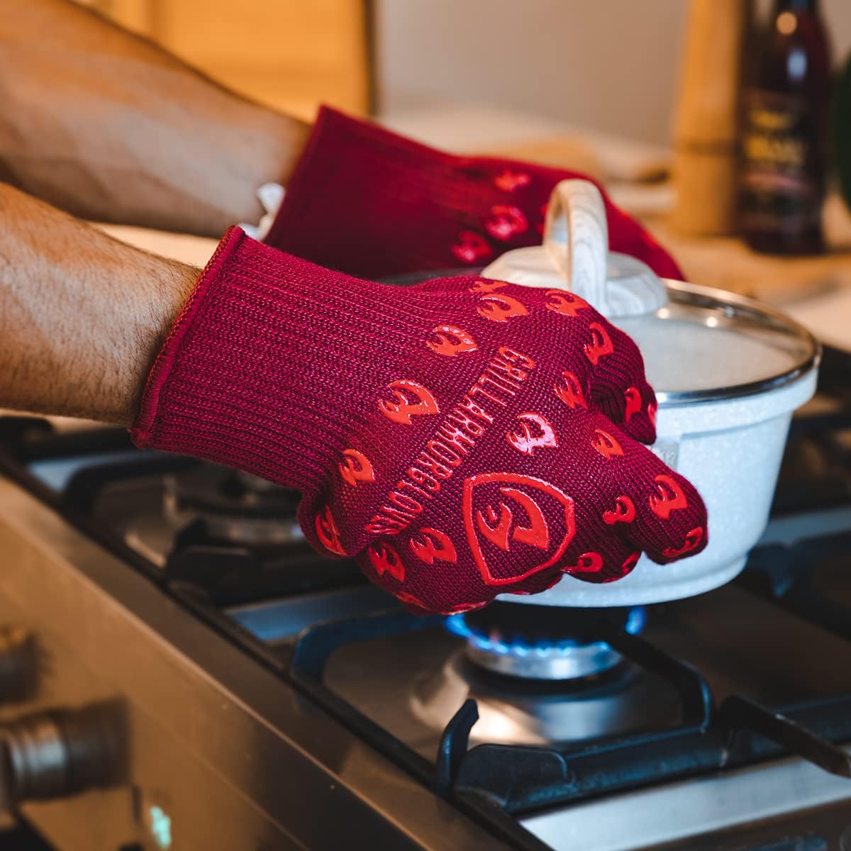 Grill Armor Oven Gloves 932°F Extreme Heat & Cut Resistant Oven Mitts with Fingers for BBQ