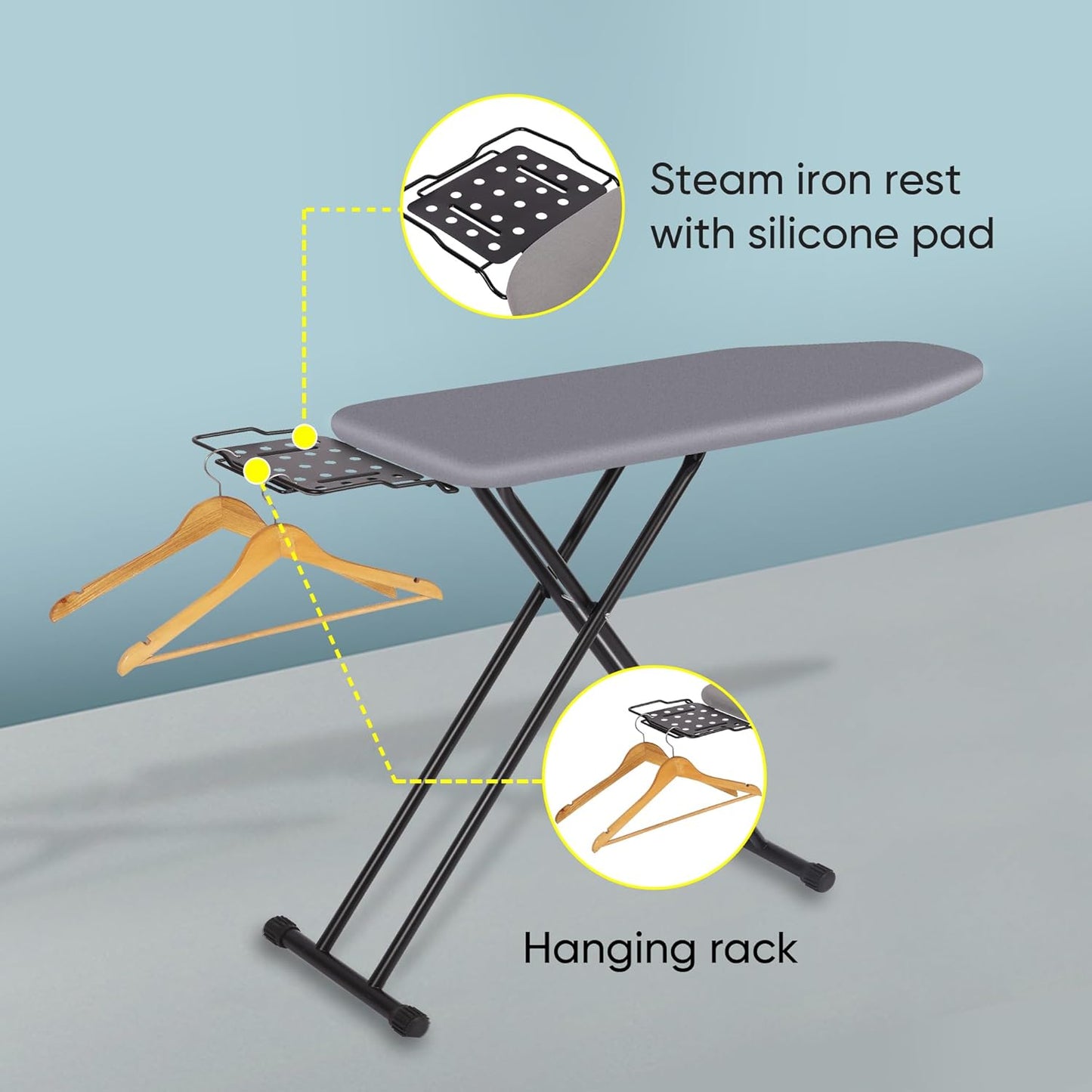 Deluxe Ironing Board with Heat Resistant Cover and Thicken Felt Pad, Heavy Sturdy Legs,Full Size