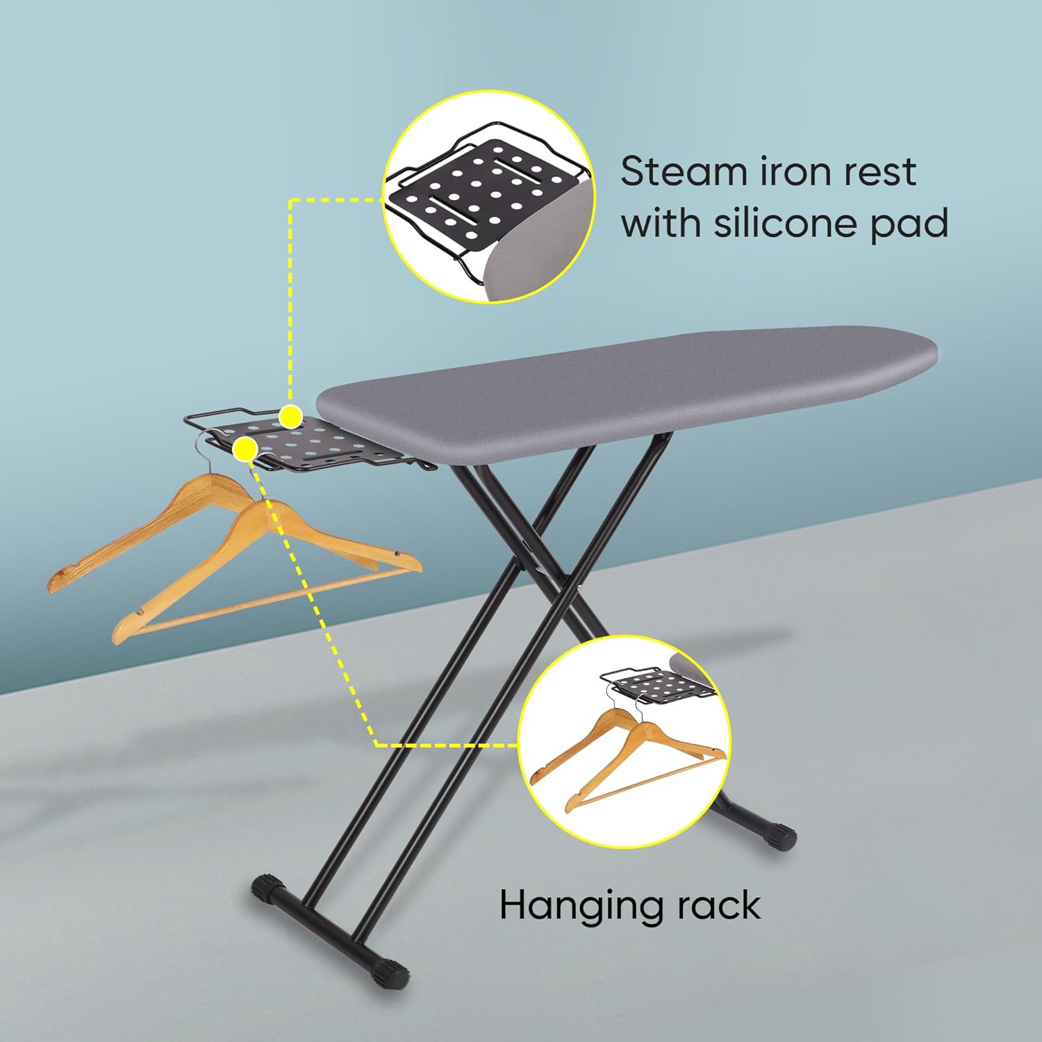 Deluxe Ironing Board with Heat Resistant Cover and Thicken Felt Pad, Heavy Sturdy Legs,Full Size