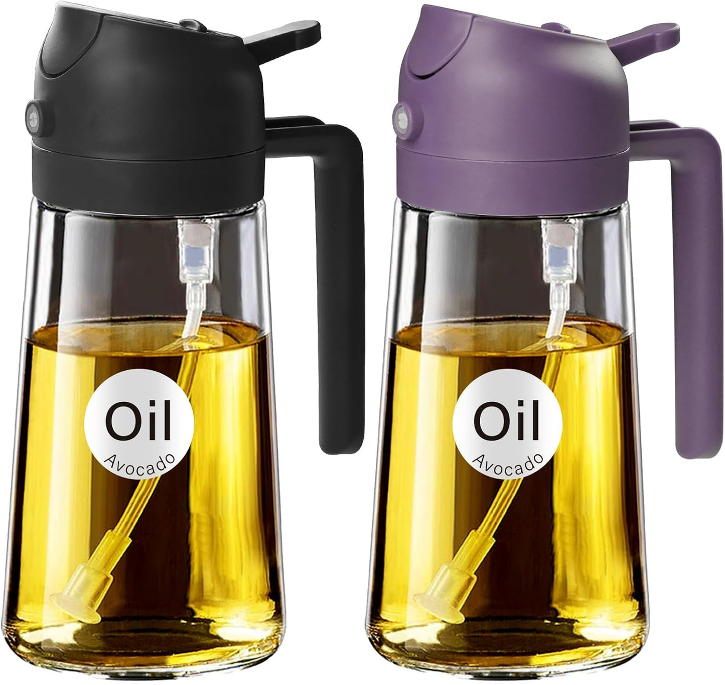 YARRAMATE 2Pcs 16oz/470ml Glass Olive Oil Sprayer for Cooking with Stickers, 2 in 1 Oil Dispenser