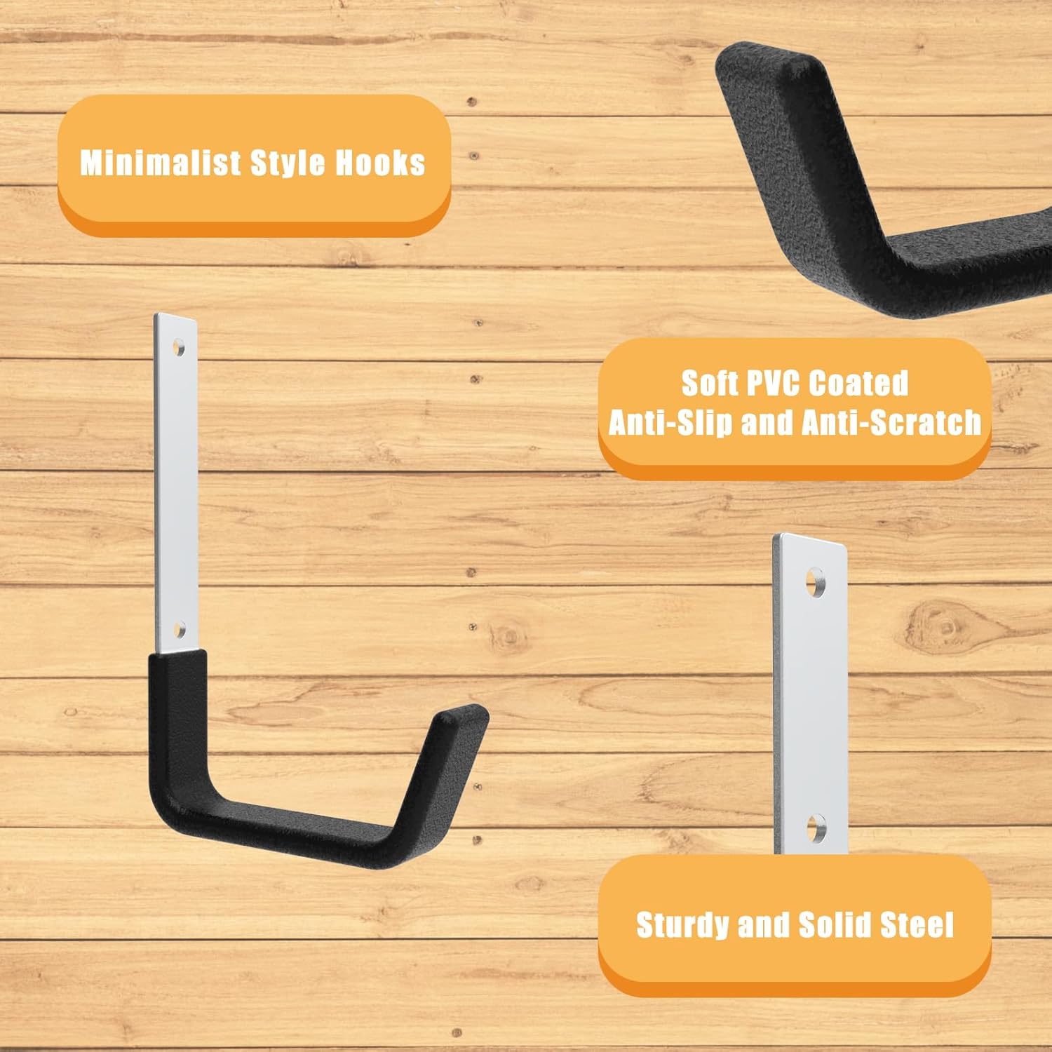 Heavy Duty Utility Hooks - Wall Mount, Hooks for Garage, Hose, Bike, Ladder, Leaf Blower Hanger (6