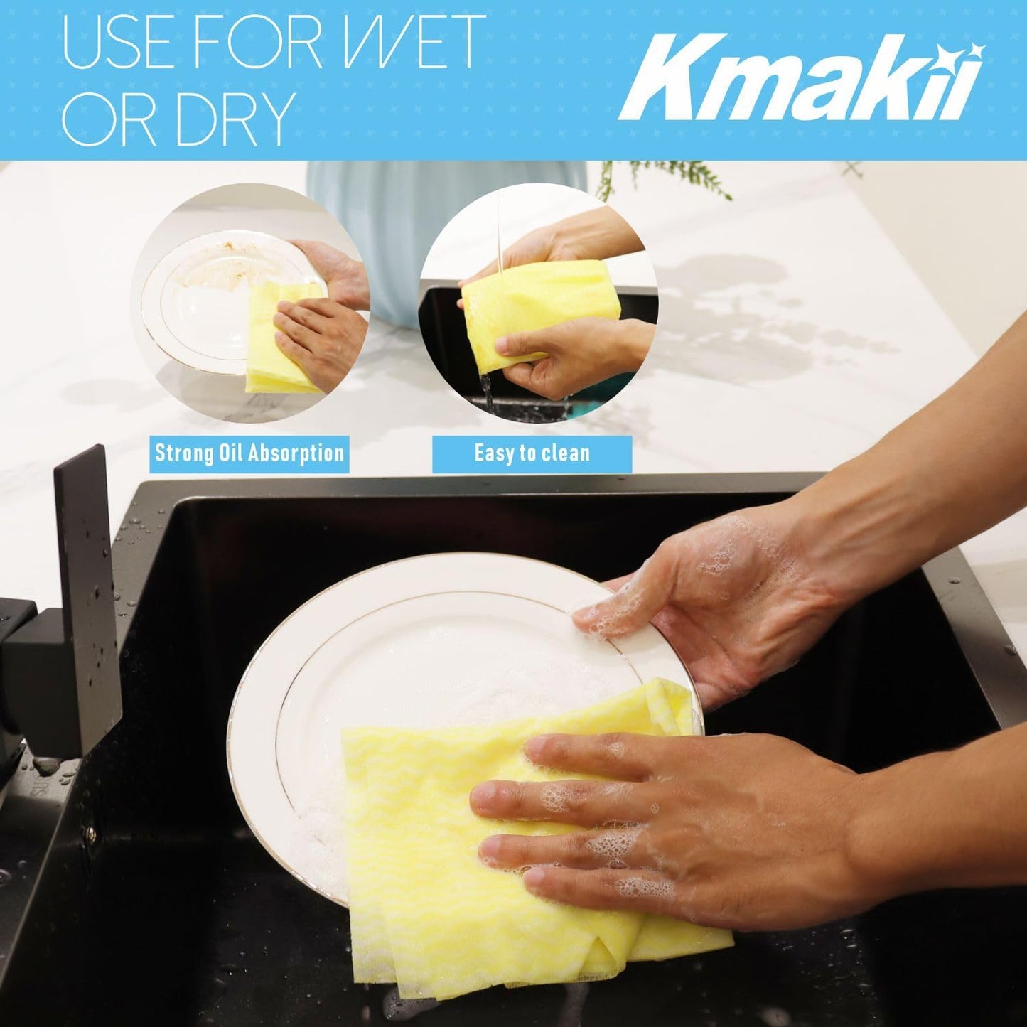 KMAKII Handi Wipe Reusable Cloths - Multi-Purpose Disposable Dish Cloths and Towels, Ultra