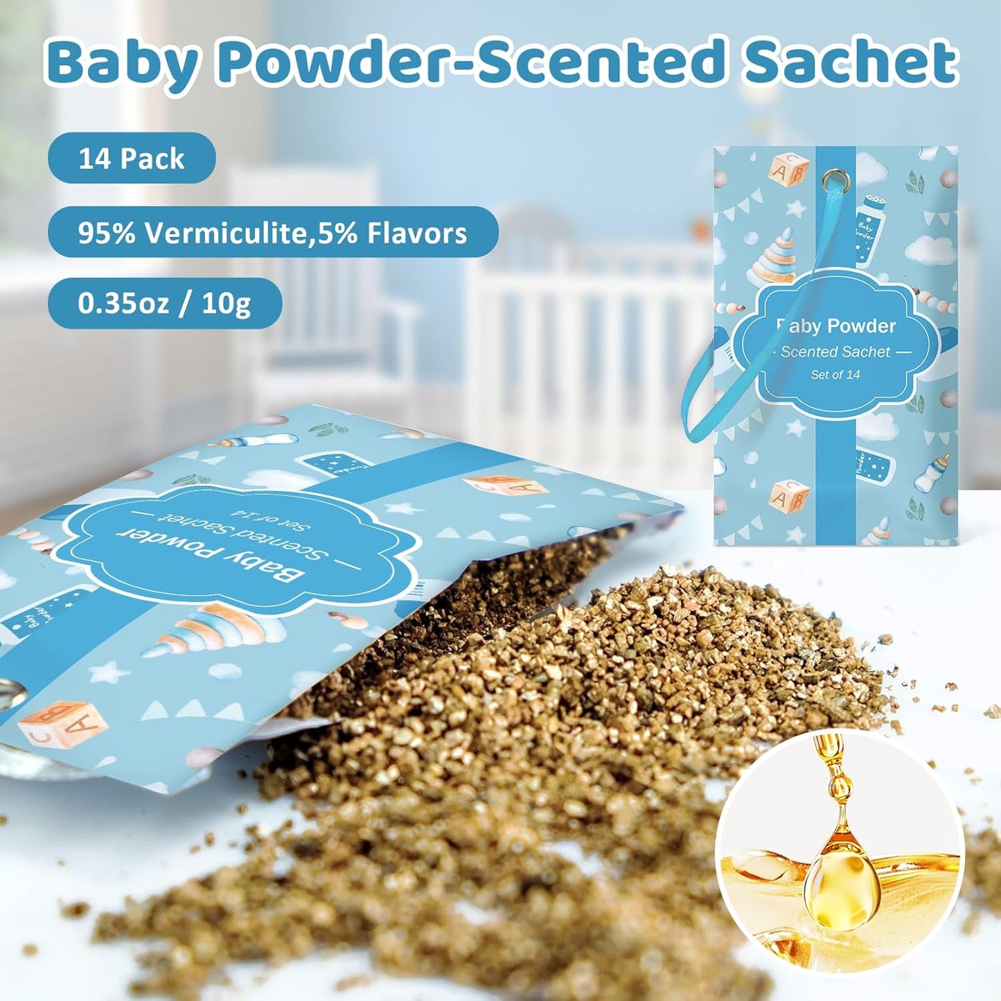 SCENTORINI Scented Sachets for Drawers and Closets, Baby Powder Scent 14 Pack, Long-Lasting Sachets