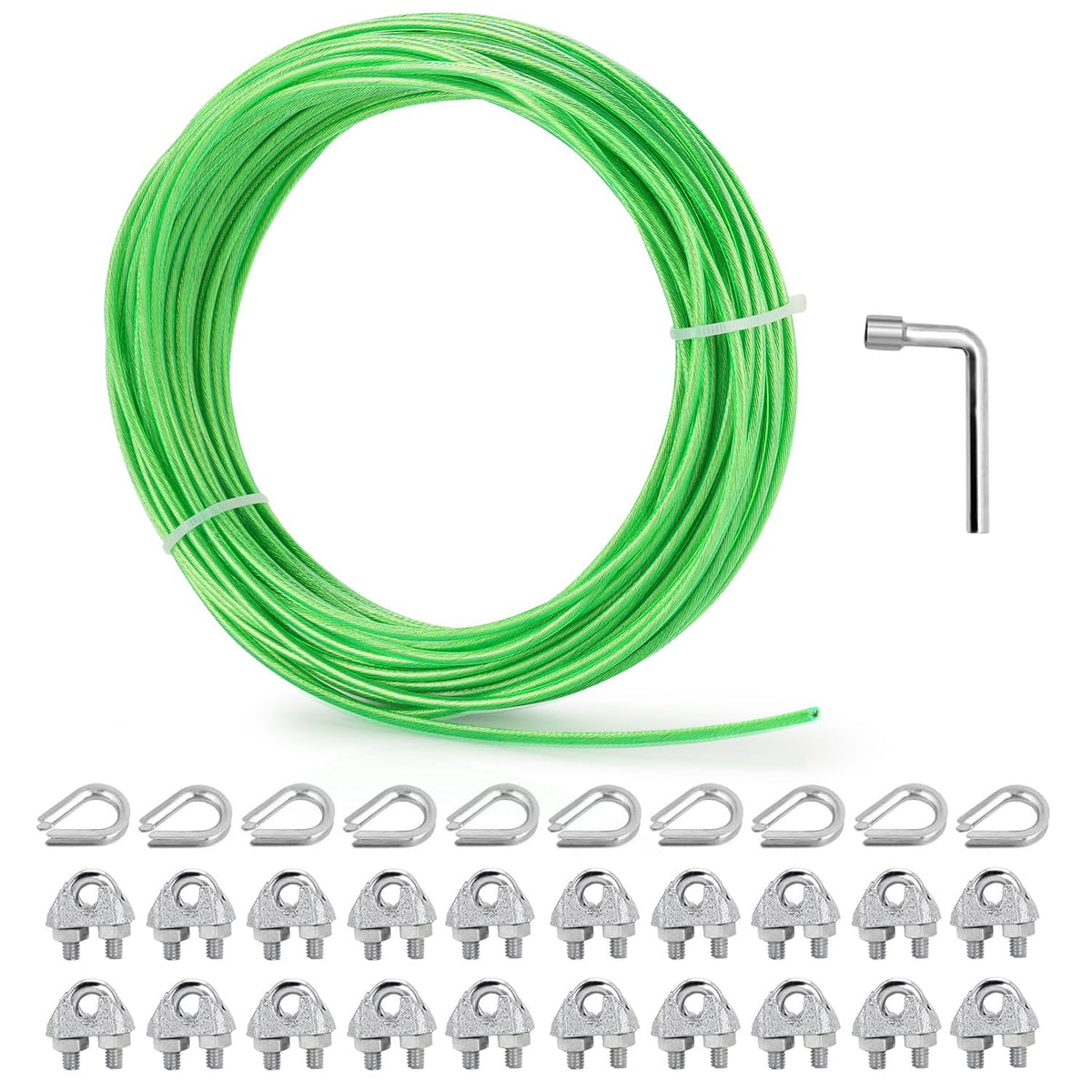 1/8" Wire Rope, 100 Ft PVC Coated Wire Cable Metal Steel Cable Trellis Kit, Multi-use Clothes Line