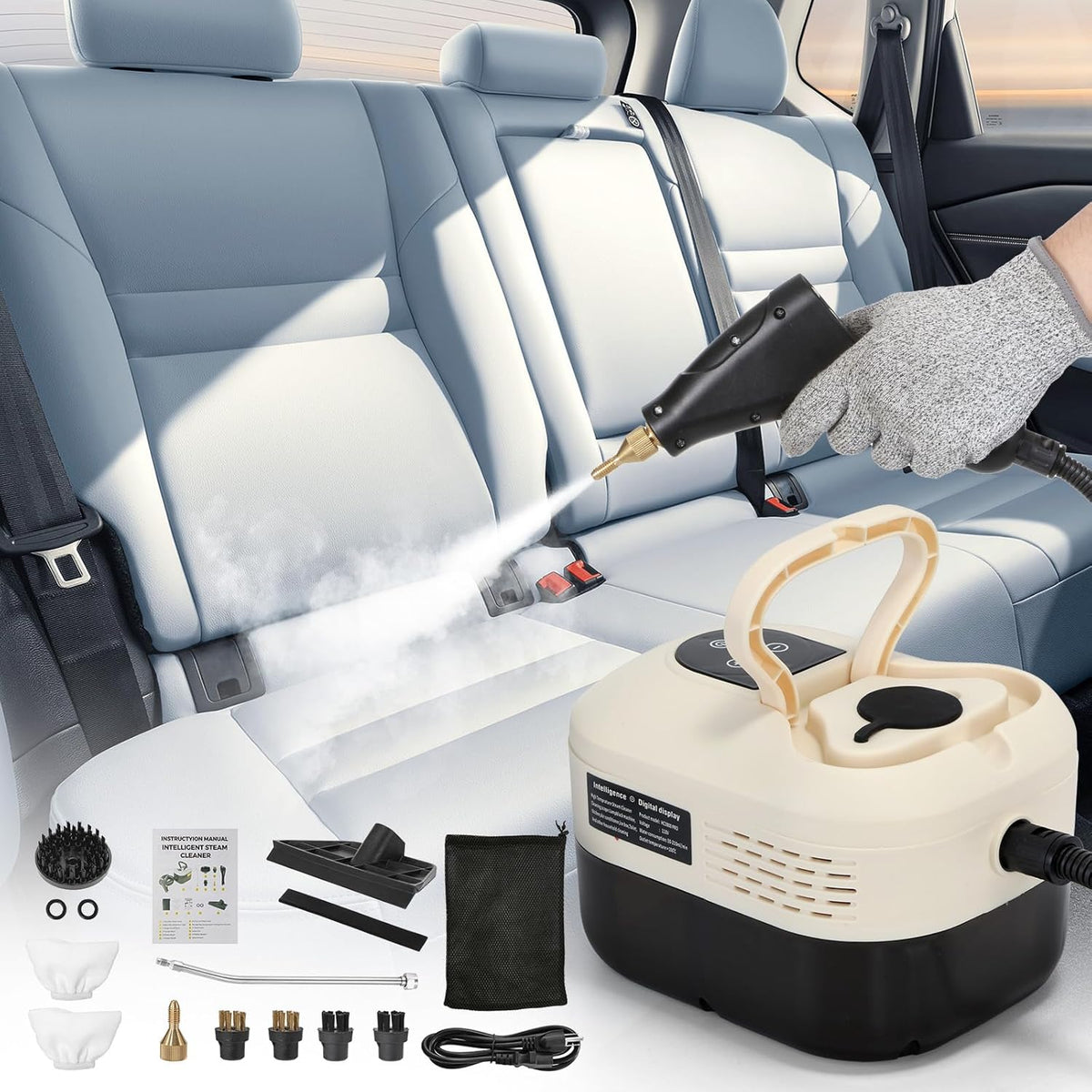 BEAMNOVA Car Steamer Steam Cleaner for Auto Detailing 1.2L (41oz) Water Container Handheld Steam