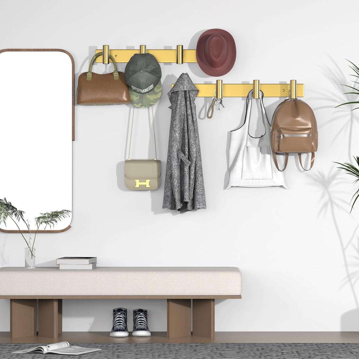 VAEHOLD Hat and Coat Wall Mount Rack - Hooks for Robes, Bags, Keys, and Towels - Bathroom Towel
