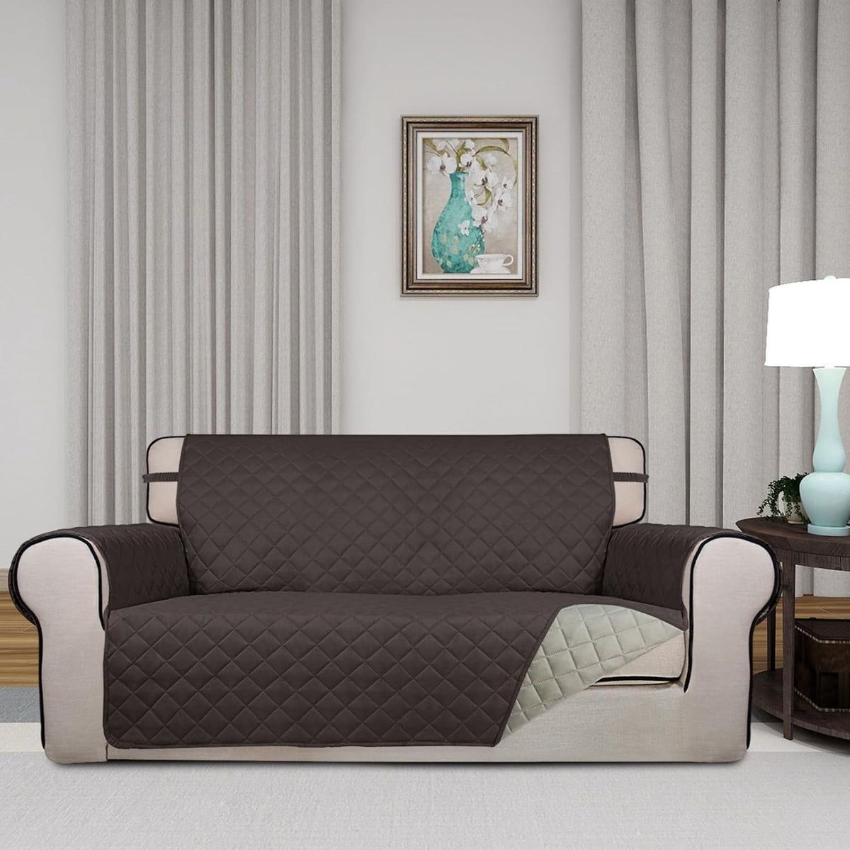 PureFit Reversible Quilted Sofa Cover, Water Resistant Slipcover Furniture Protector, Washable